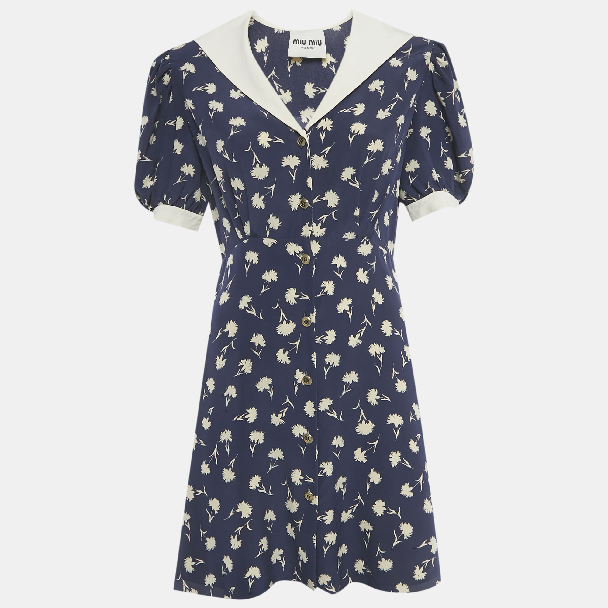 Pre-owned Miu Miu Blue Floral Print Silk Mini Dress M