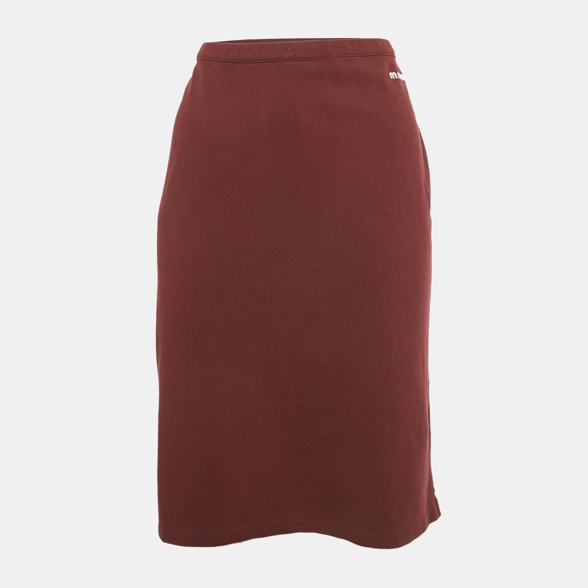 

Miu Miu Burgundy Logo Embroidered Pique Cotton Skirt XL