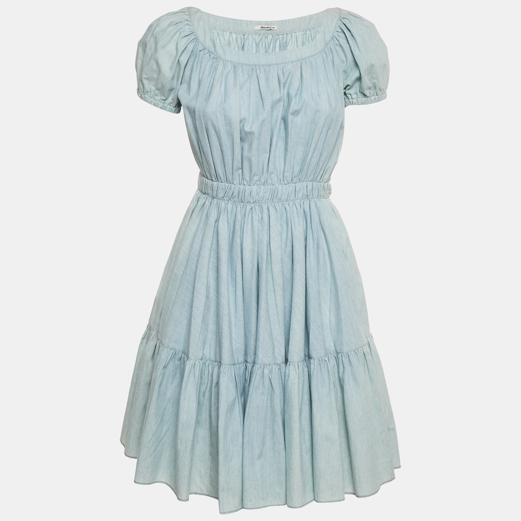 Pre-owned Miu Miu Blue Denim Puff Sleeve Mini Dress Xs