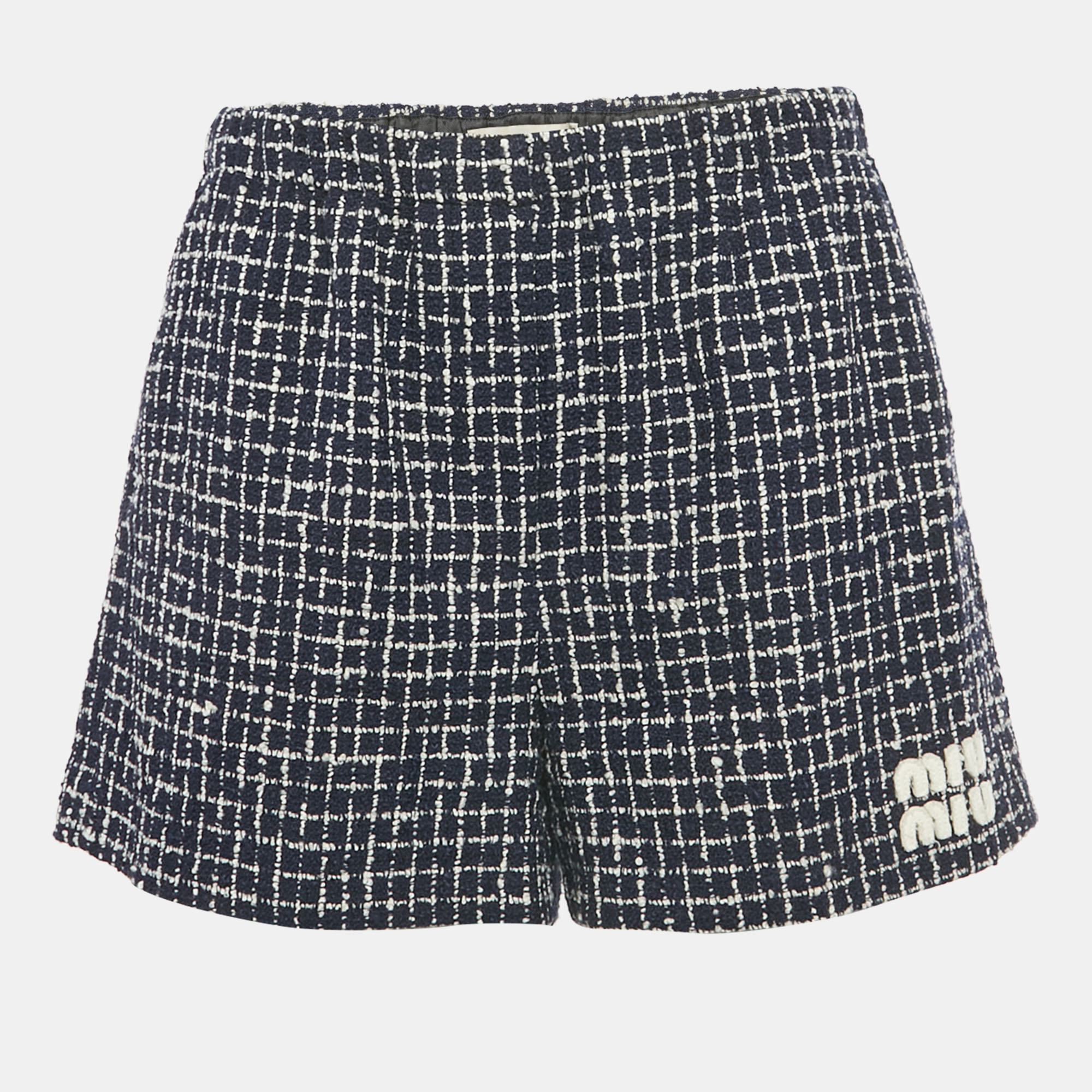 

Miu Miu Navy Blue Checks Tweed Shorts S