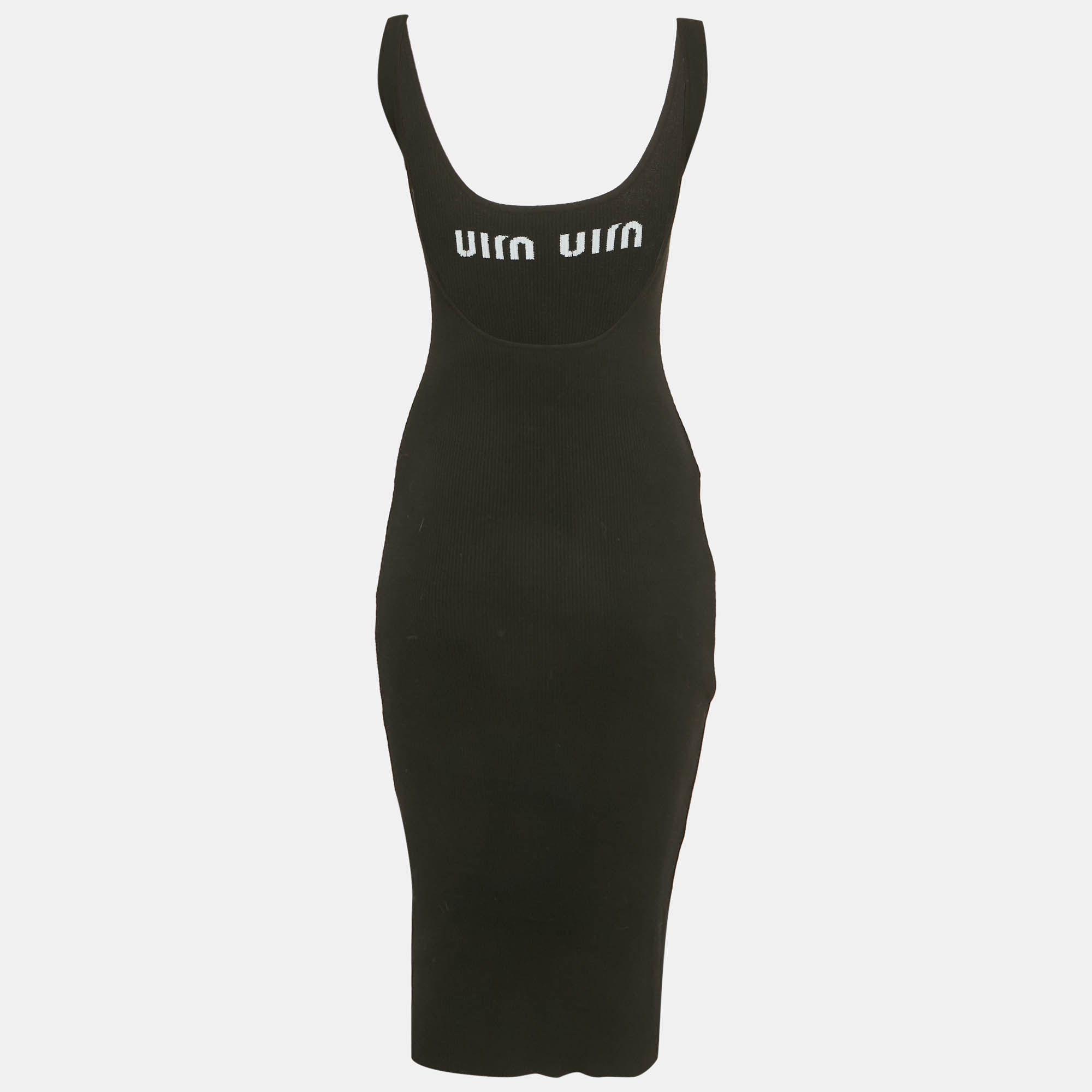 

Miu Miu Black Logo Rib Knit Sleeveless Midi Dress S