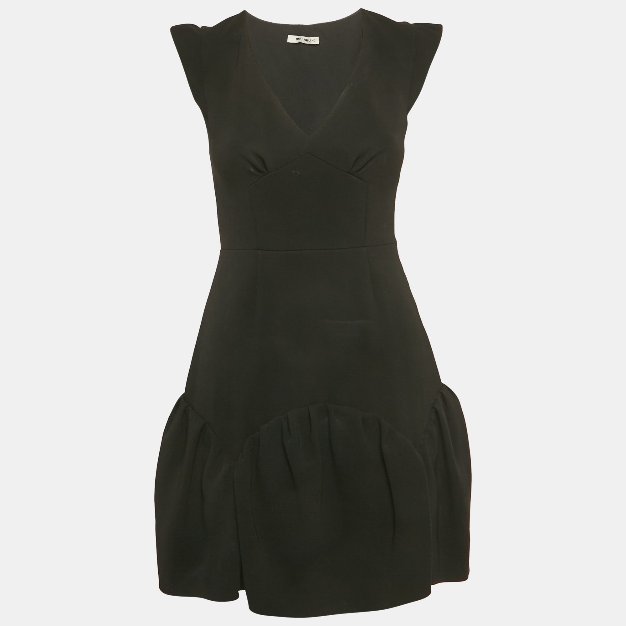 Pre-owned Miu Miu Black Crepe Flounce Mini Dress S
