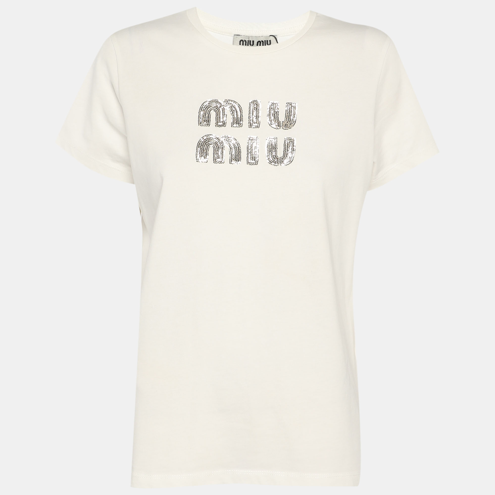 

Miu Miu White Jersey Logo T-Shirt XS