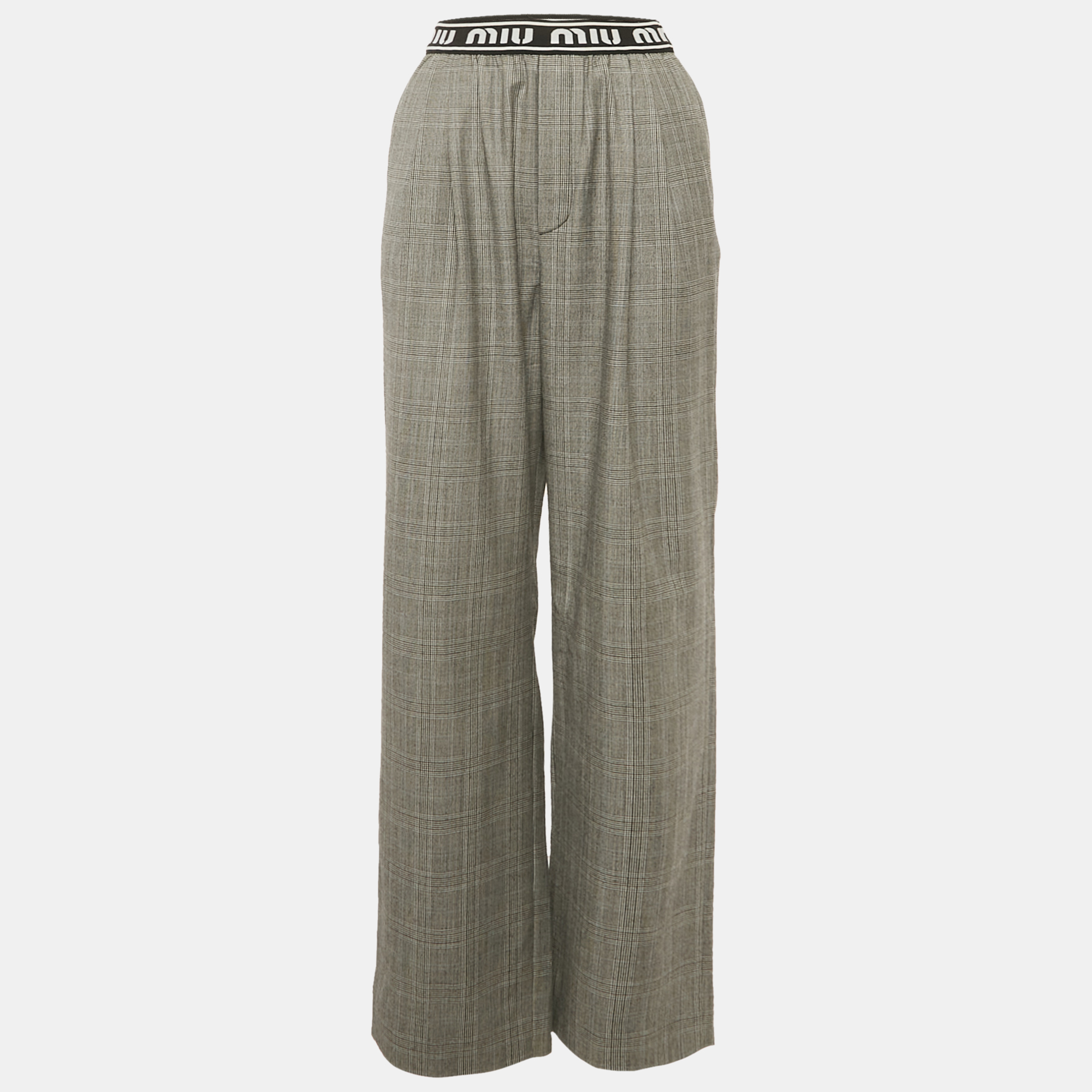 

Miu Miu Dark Grey Plaid Wool Straight Leg Pants S