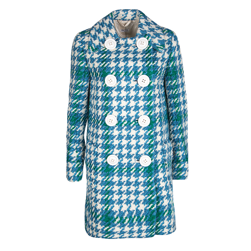 Miu Miu Multicolor Chunky Textured Wool Double Breasted Overcoat S
