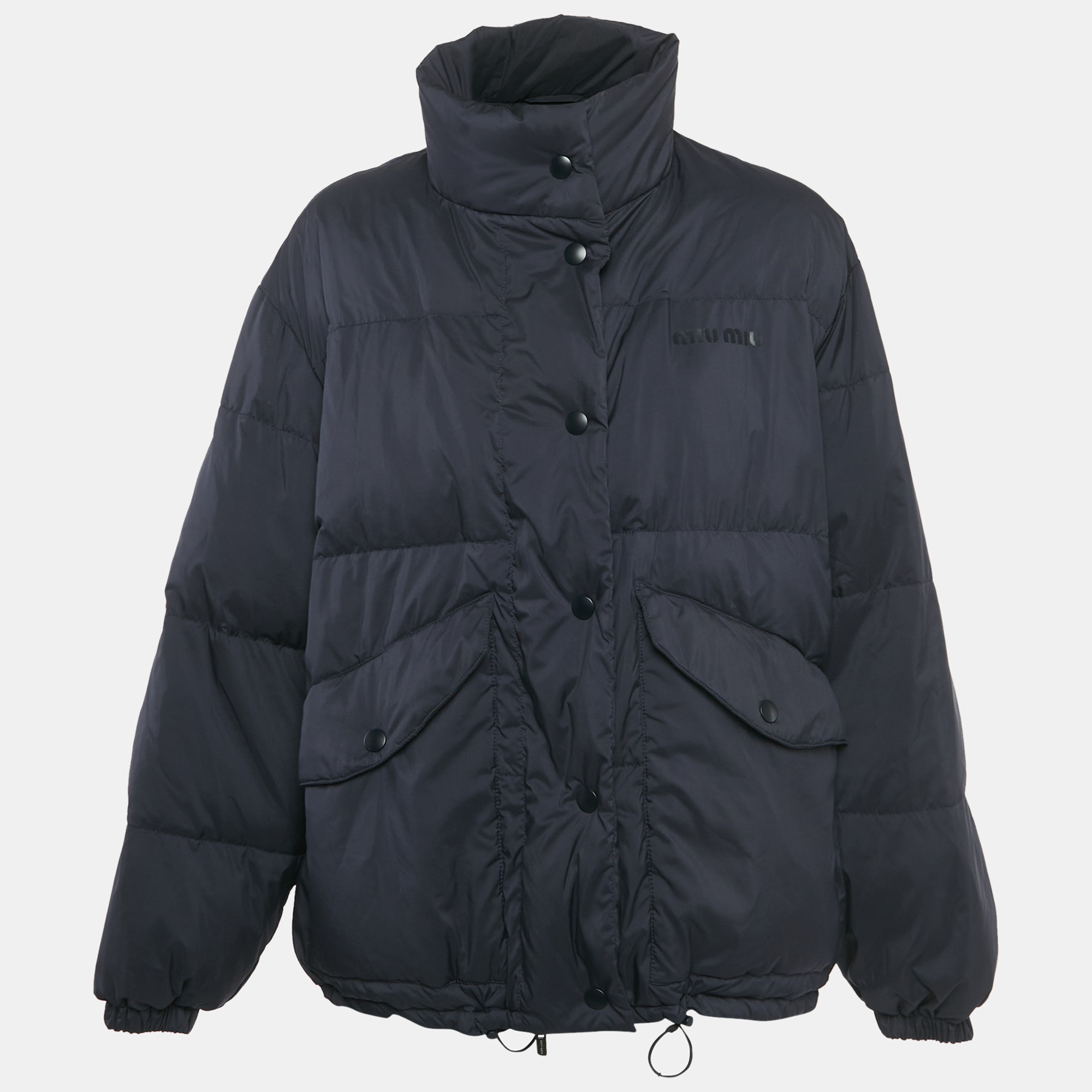 Pre Owned جاكيت ميوميو دون تقني صناعي بلون أزرق بحري مقاس صغير جدًا