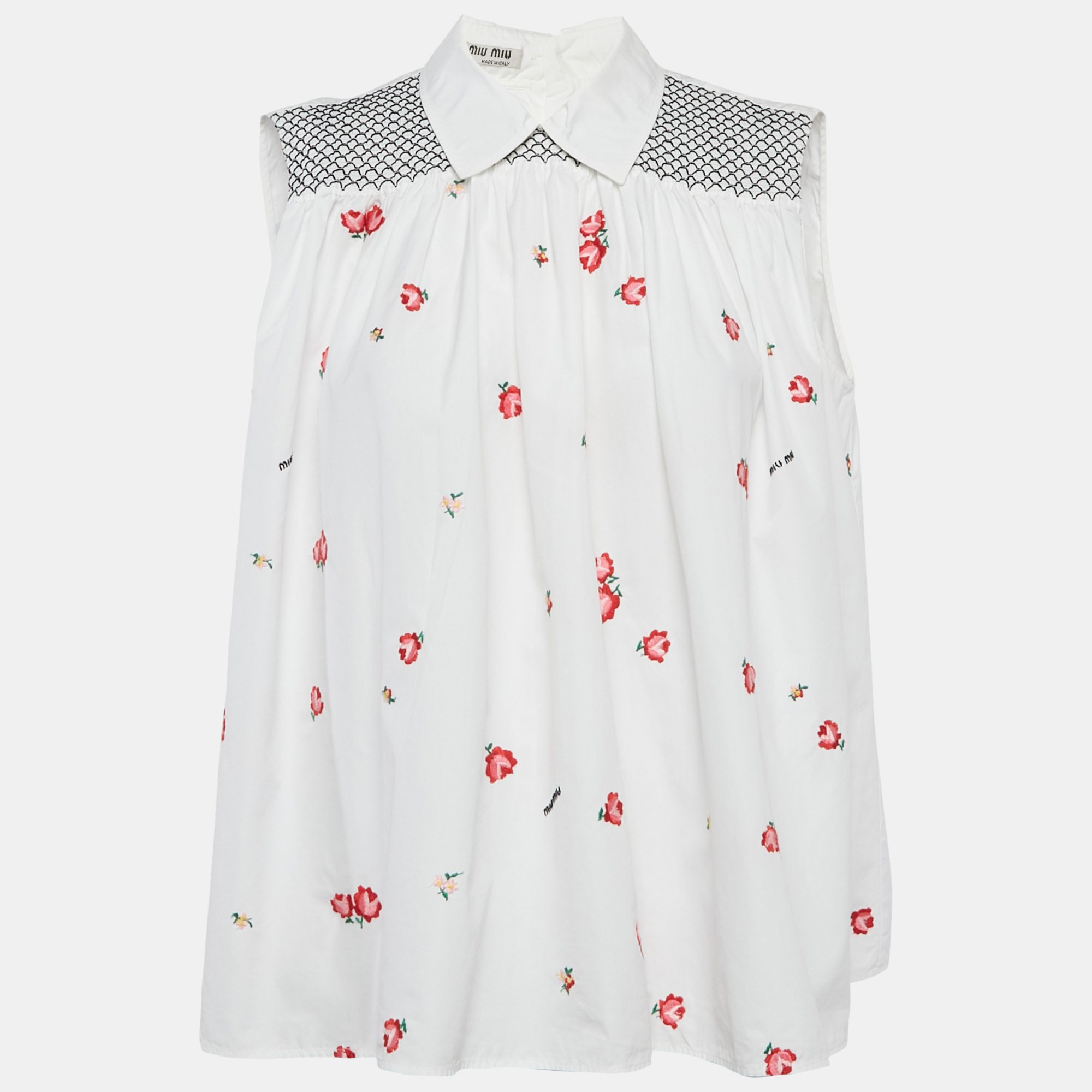 

Miu Miu White Floral Embroidered Smock Blouse S