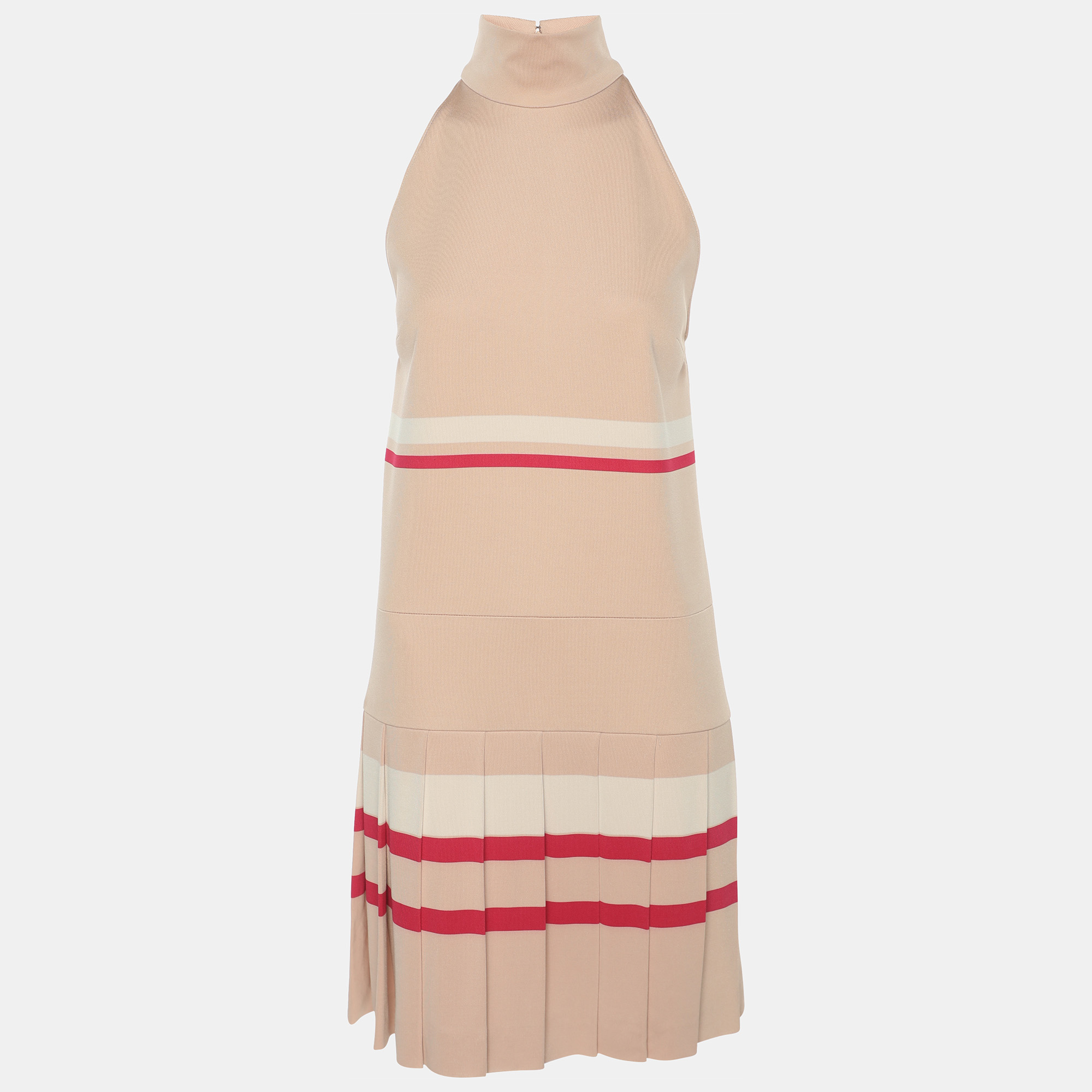 

Miu Miu Beige/Pink Jersey High Neck Dress S