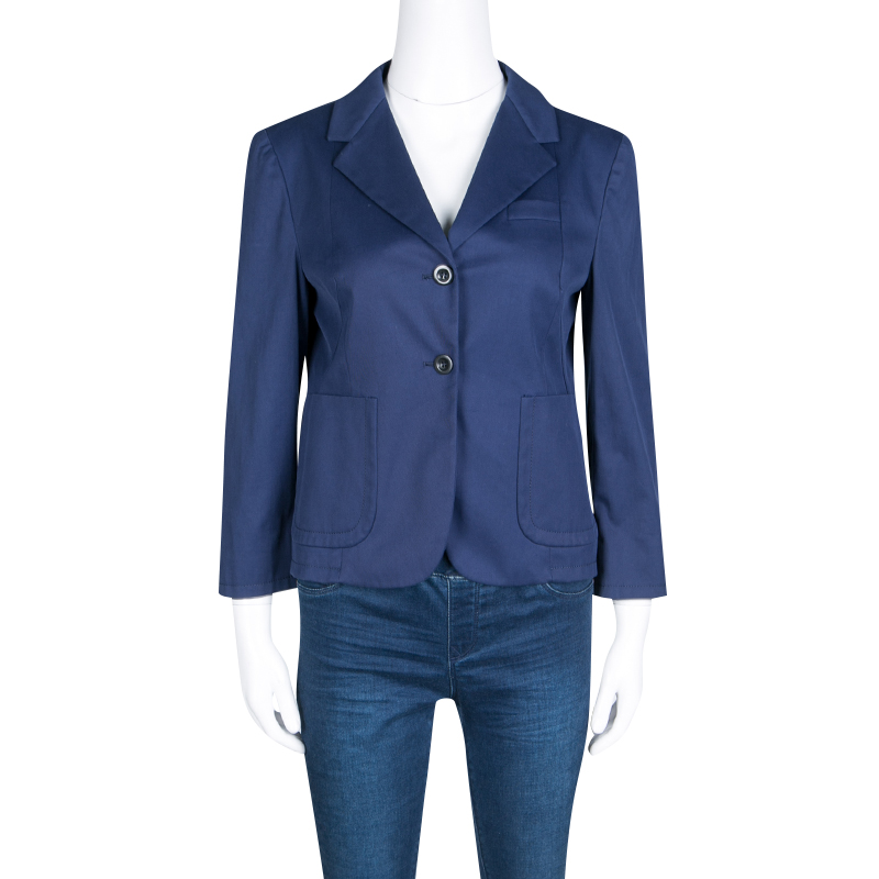 

Miu Miu Navy Blue Top Stitch Detail Cropped Blazer