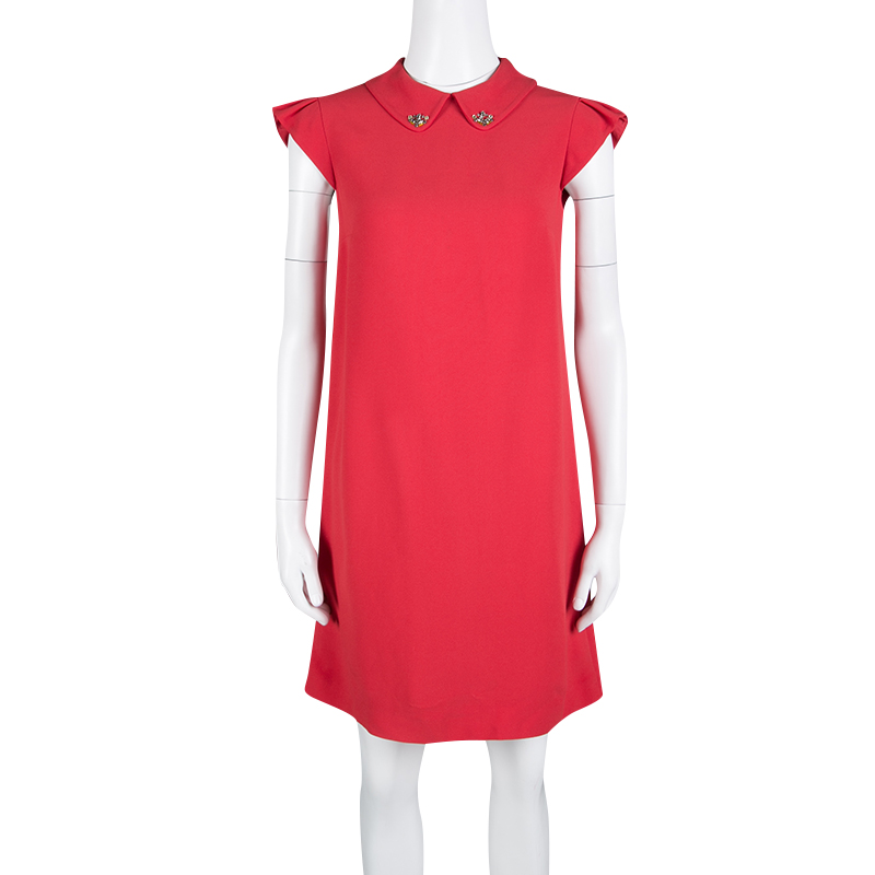 

Miu Miu Red Embellished Collar Cap Sleeve Dress