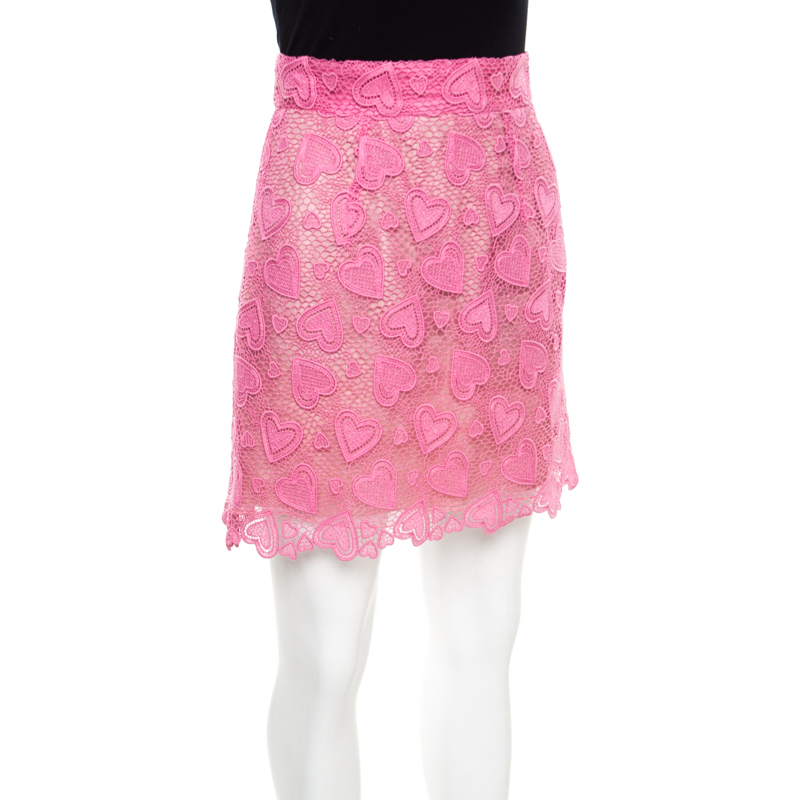 

Miu Miu Petal Pink Heart Motif Cotton Lace Scalloped Mini Skirt