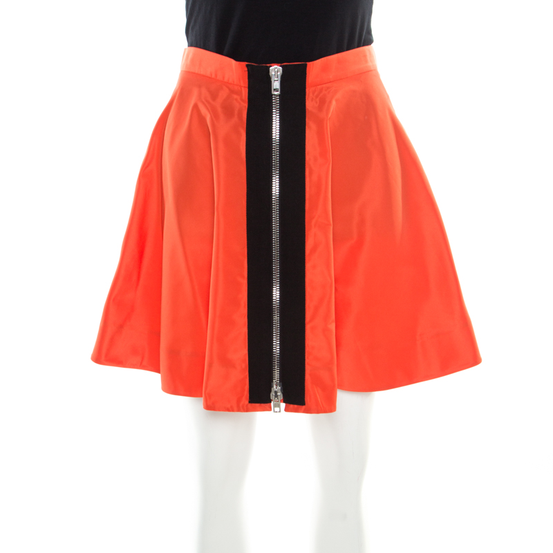 

Miu Miu Orange Zip Front Detail Mini Circle Skirt