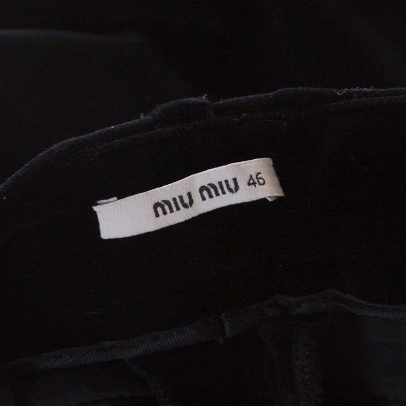 Pre-owned Miu Miu Black Velvet Stretch Ankle Zip Detail Trousers L