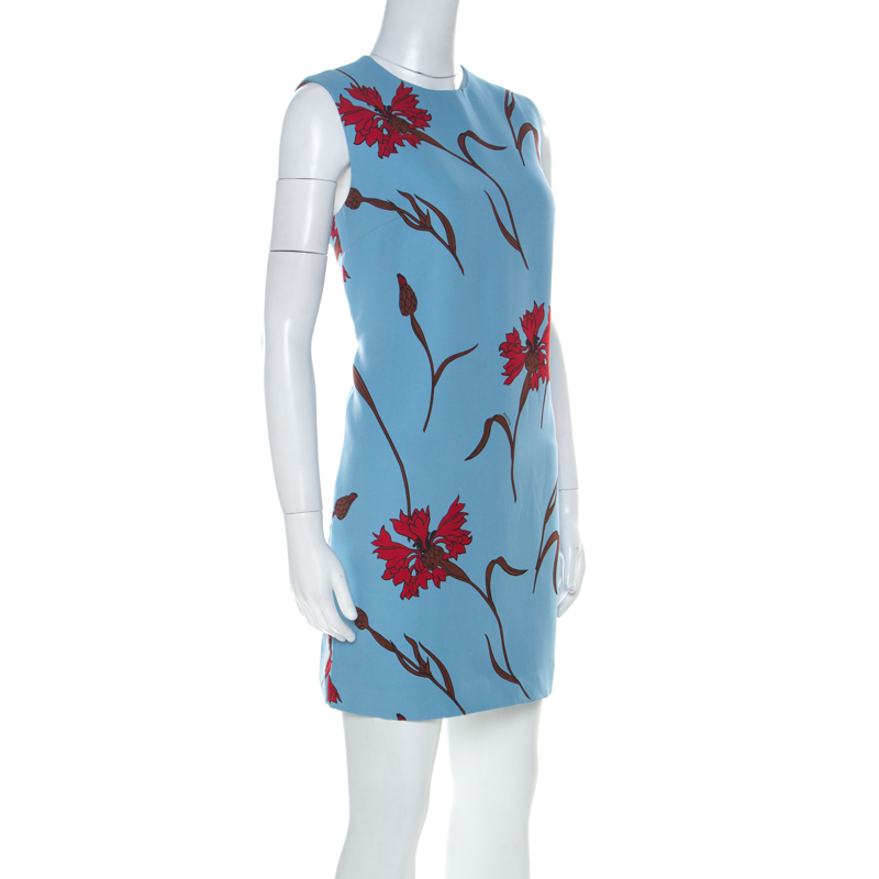 

Miu Miu Blue Floral Print Crepe Sleeveless Shift Dress