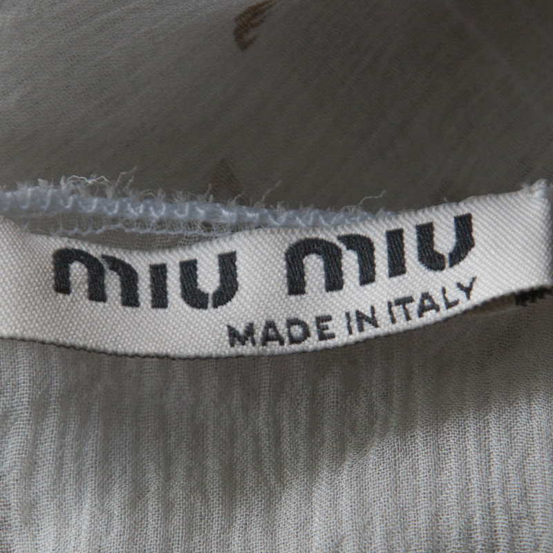 Pre-owned Miu Miu Pale Grey Printed Chiffon Wide Scoop Neck Slip & Sleeveless Top L