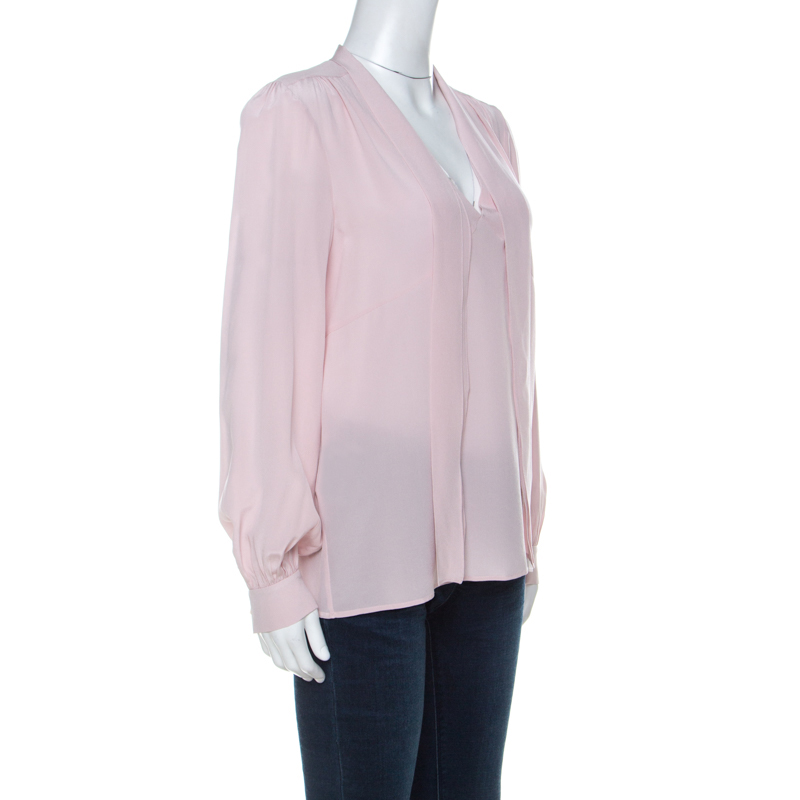 

Miu Miu Pale Pink Silk Crepe Tie Neck Detail Long Sleeve Blouse