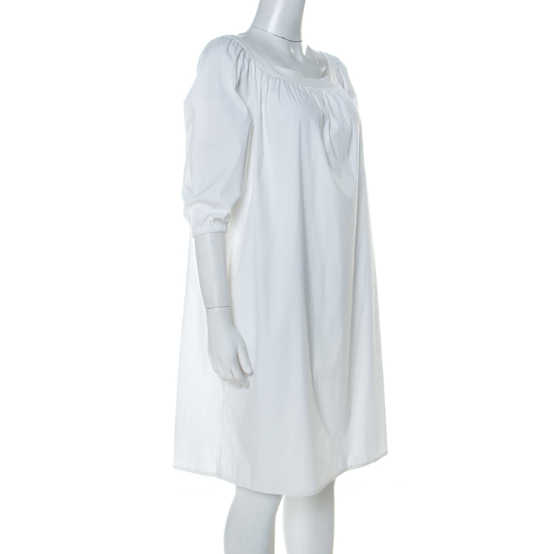 

Miu Miu White Stretch Cotton Wide Neck Shift Dress