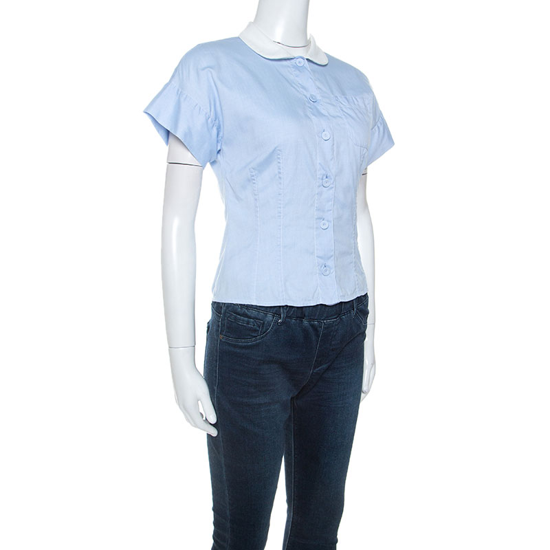 

Miu Miu Blue Cotton Contrast Collar Sort Sleeve Shirt