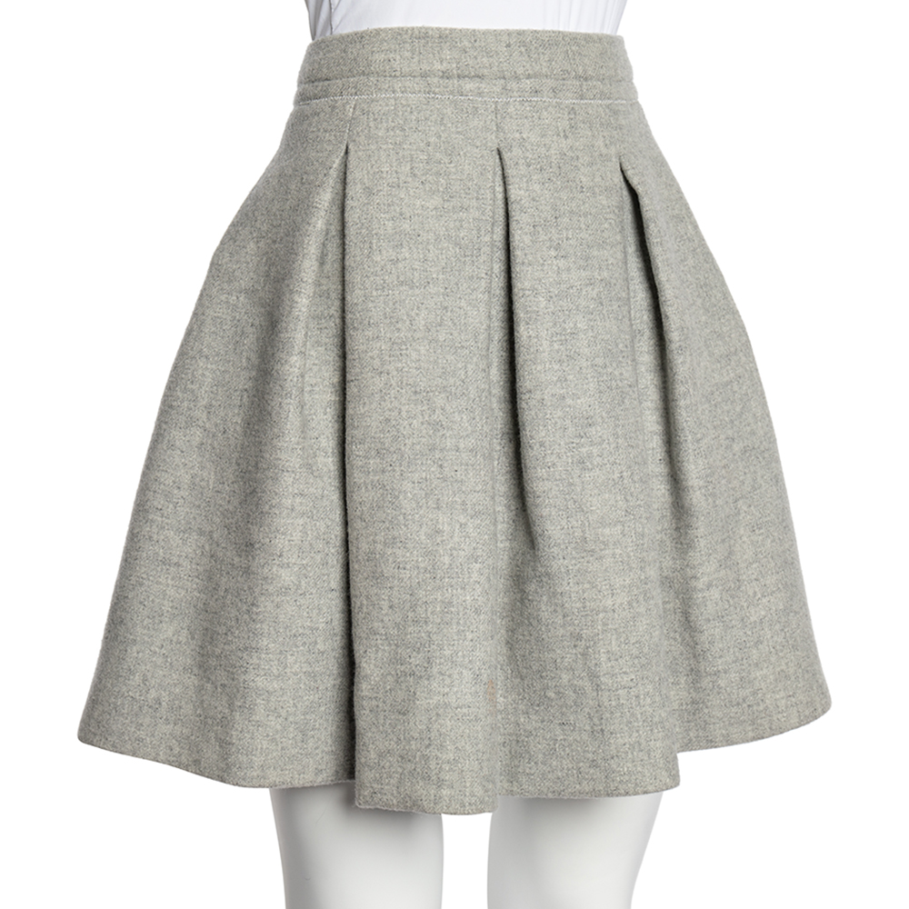 

Miu Miu Grey Wool Pleated Mini Skater Skirt