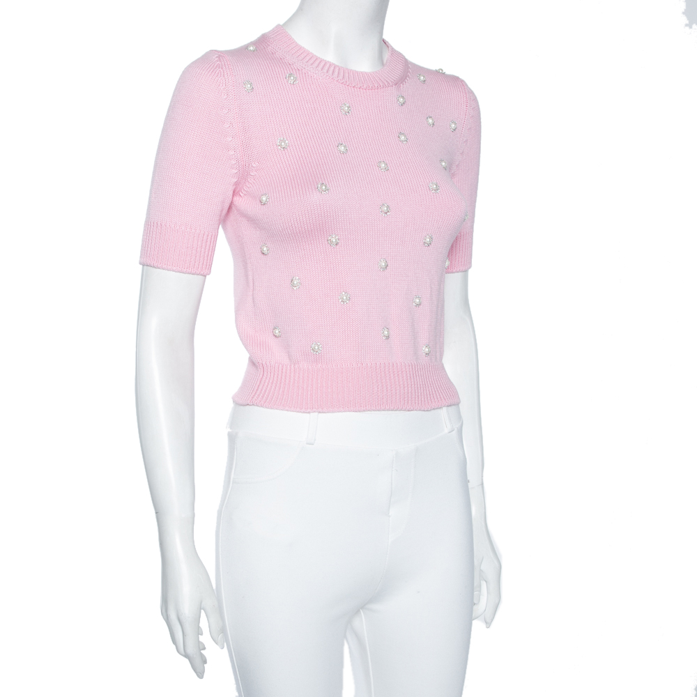 

Miu Miu Pink Wool Knit Pearl Embellished Sweater