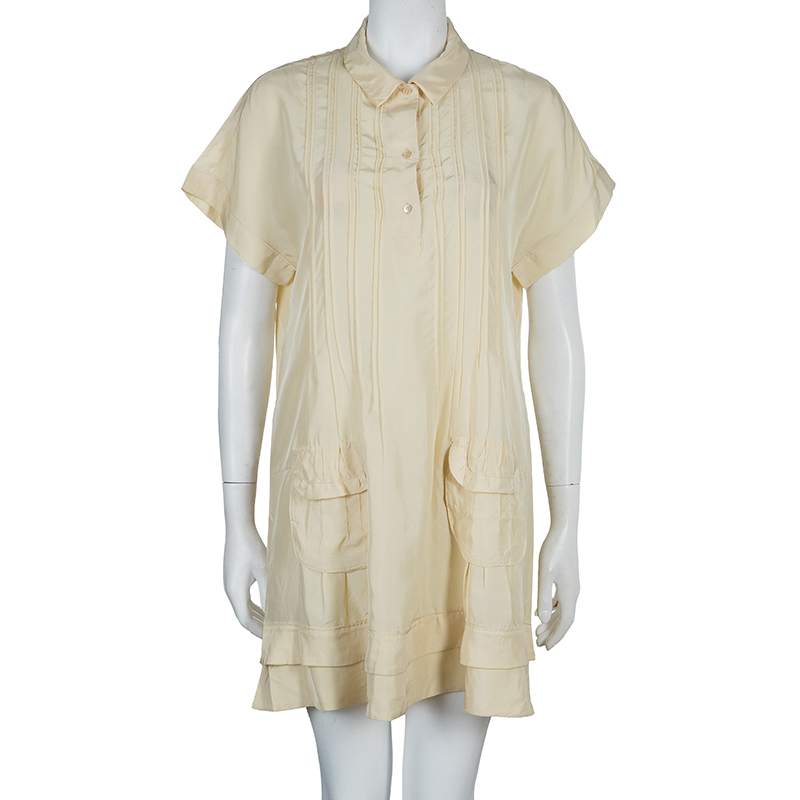 

Miu Miu Beige Silk Pintuck Detail Shirt Dress