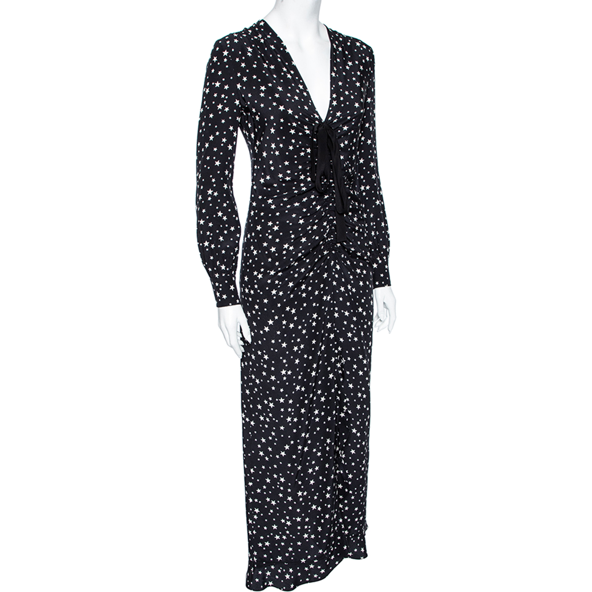

Miu Miu Black Star Printed Silk Ruched Detail Dress