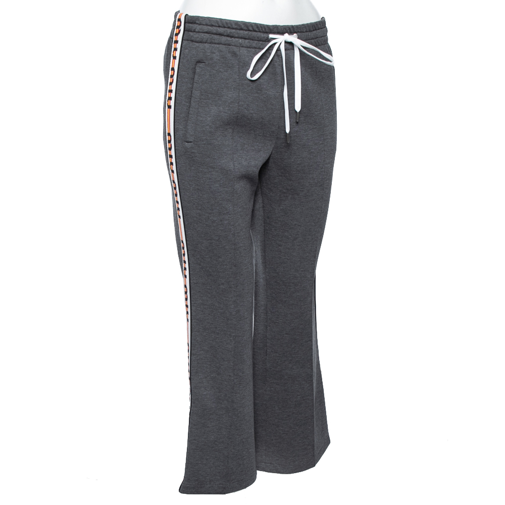 

Miu Miu Grey Knit Logo Trimmed Zipped Hem Detailed Track Pants