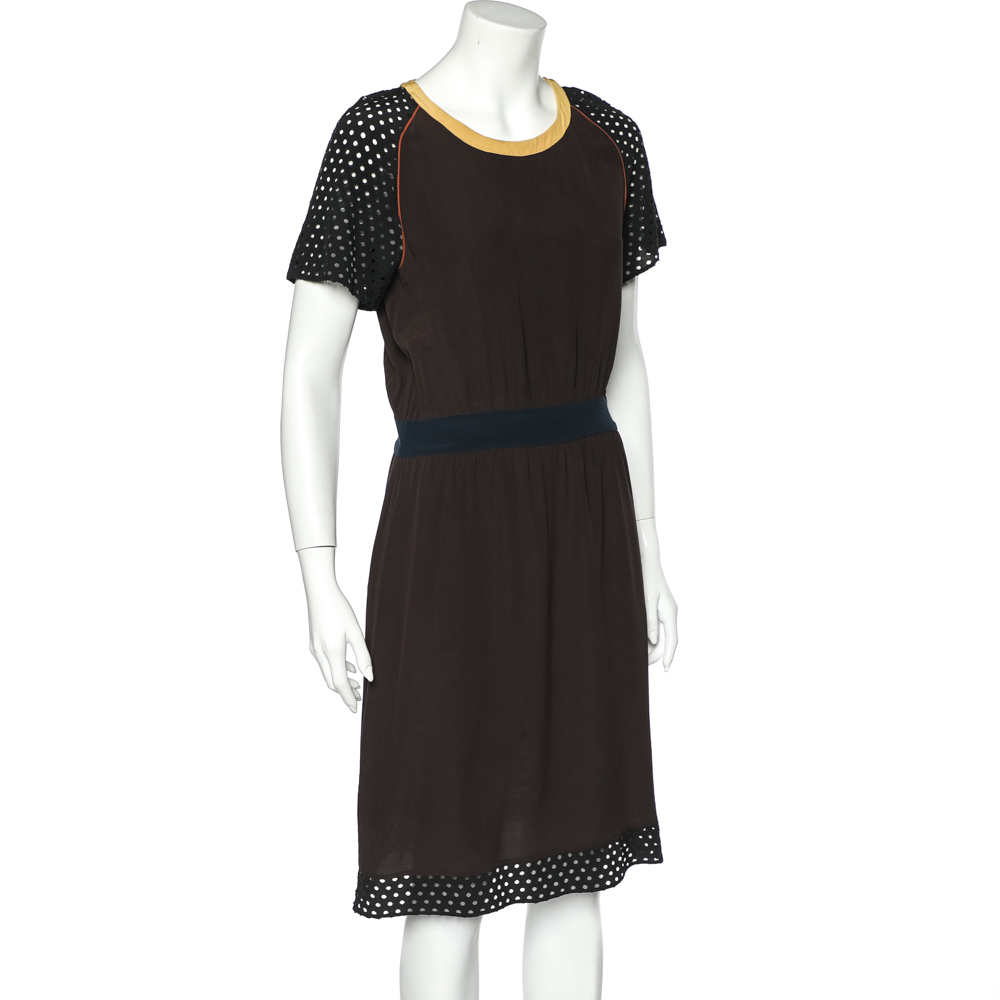 

Miu Miu Brown Silk Contrast Trim Mini Dress