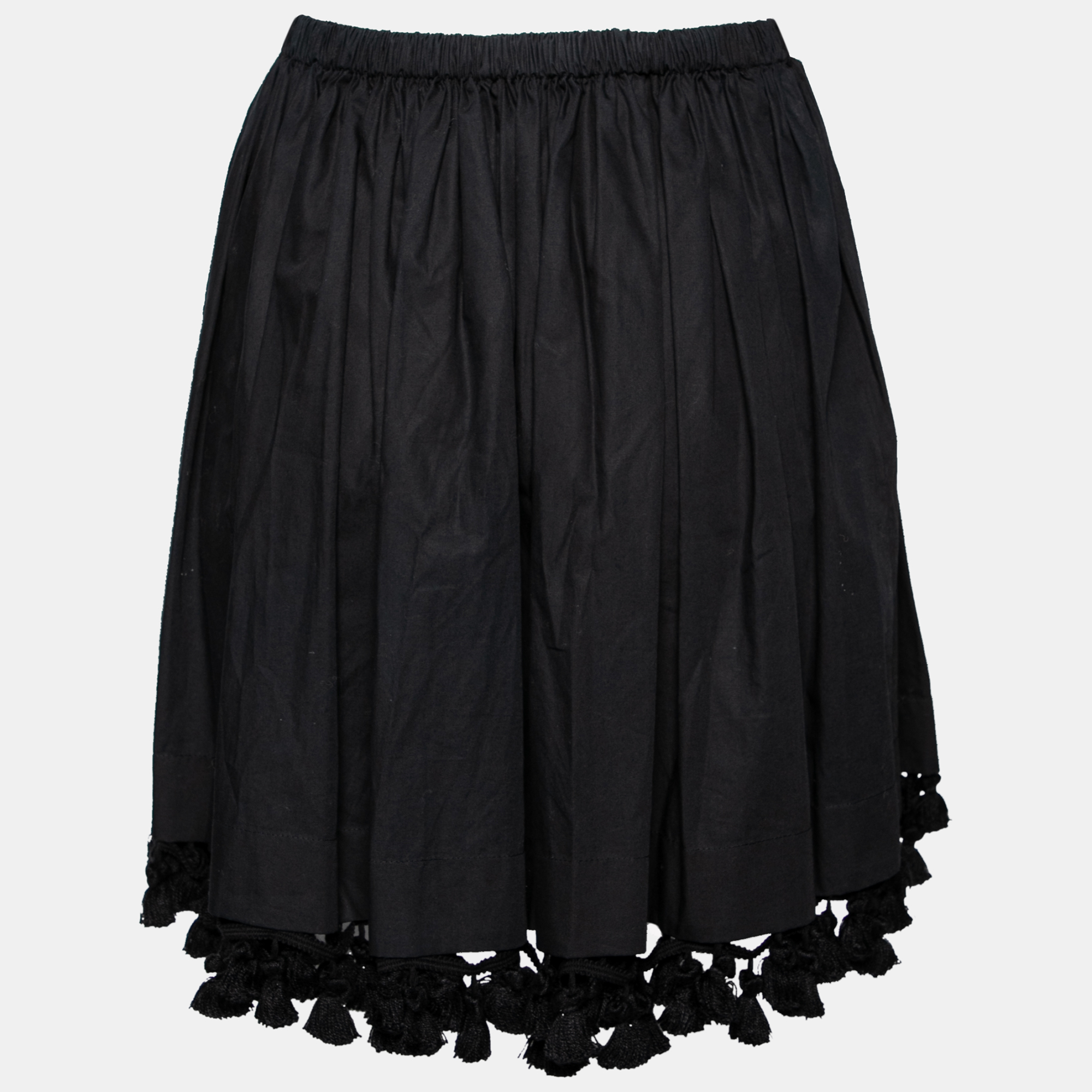 

Miu Miu Black Cotton Tassel Trim Appliqued Short Skirt