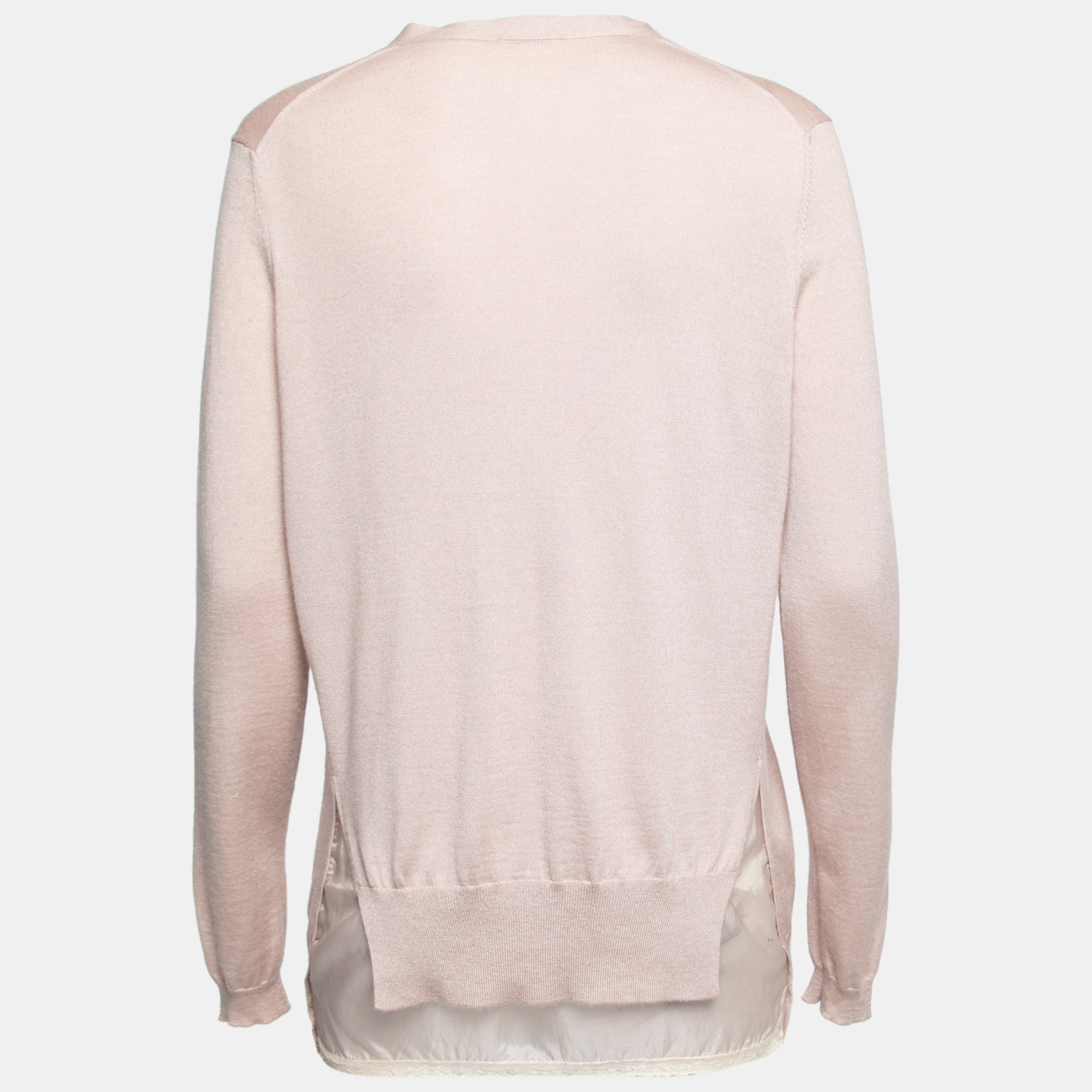 

Miu Miu Blush Pink Knit Silk Trimmed Button Front Cardigan