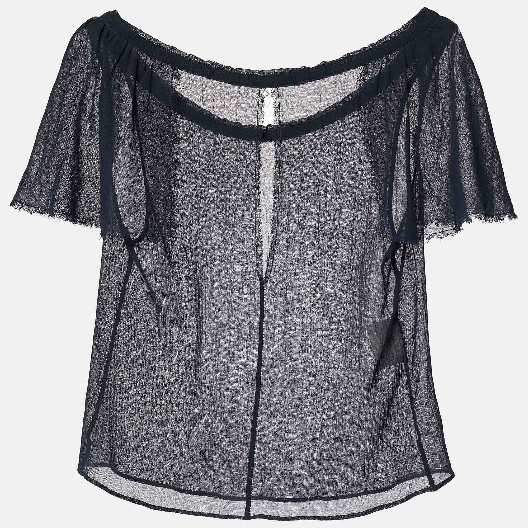 

Miu Miu Dark Blue Cotton Sheer Top, Navy blue