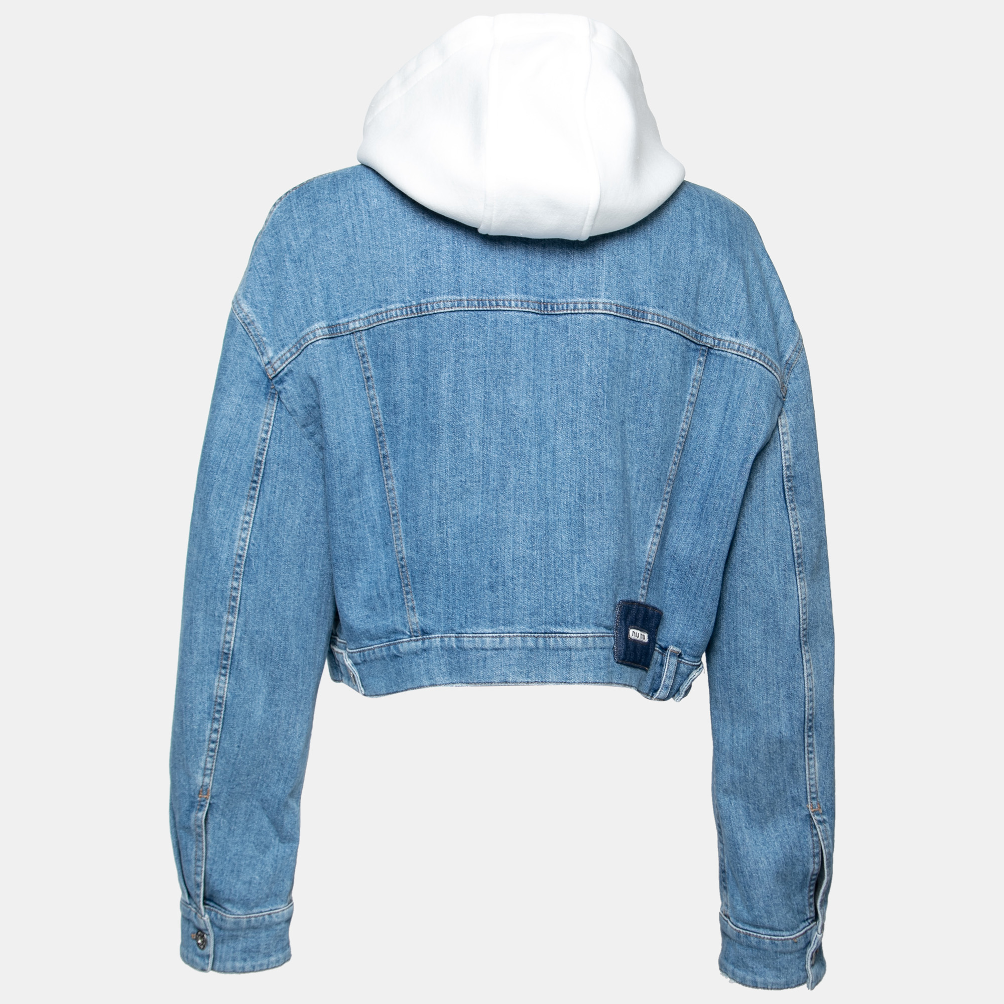 

Miu Miu Blue Denim Cropped Hooded Jacket