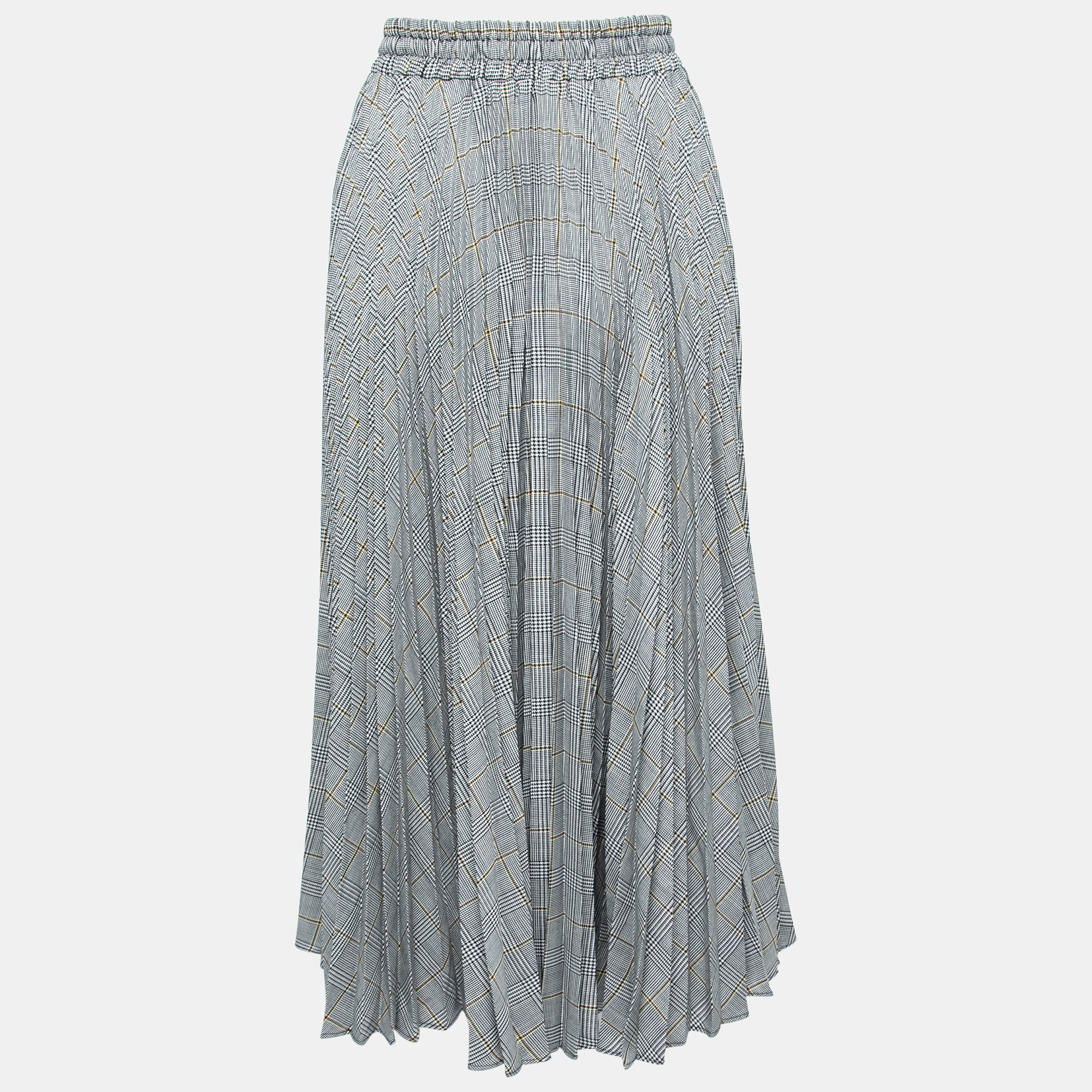 

Miu Miu Grey Check Patterned Crepe Pleated Maxi Skirt