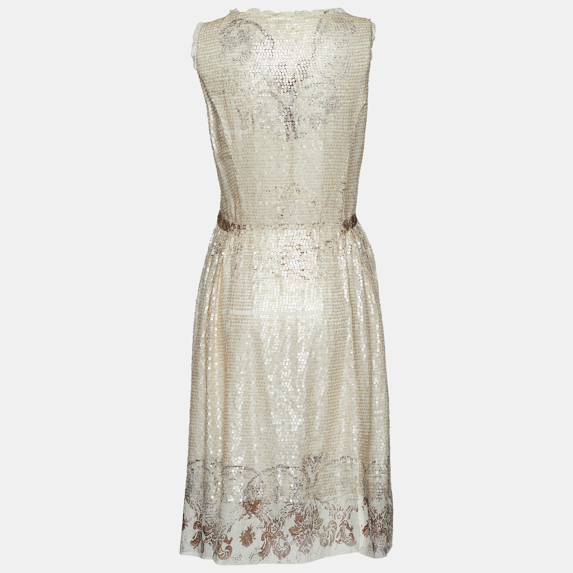 

Miu Miu Cream Sequined & Printed Cotton Sleeveless Dress