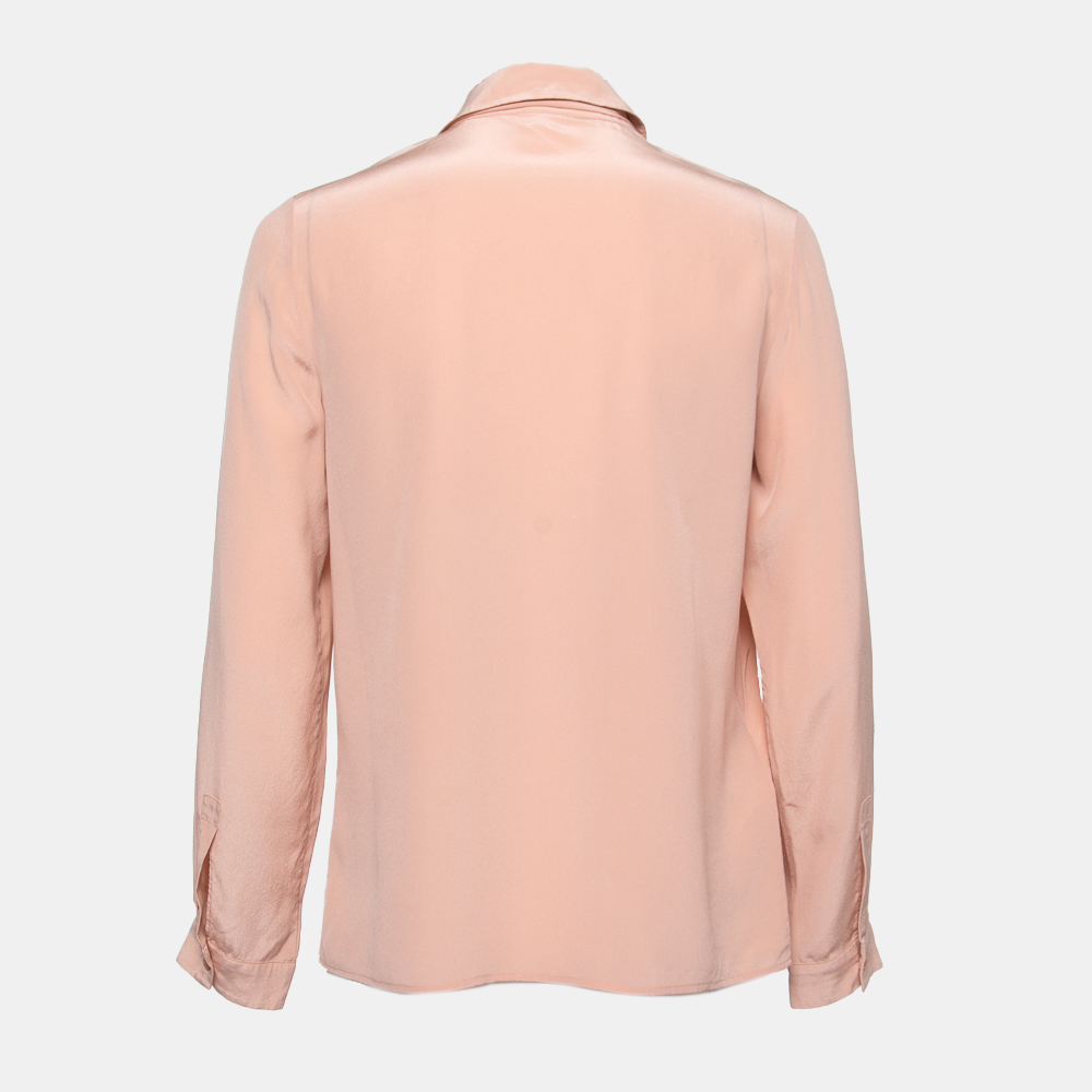 

Miu Miu Pink Silk Lace Trim Detail Tie Neck Shirt