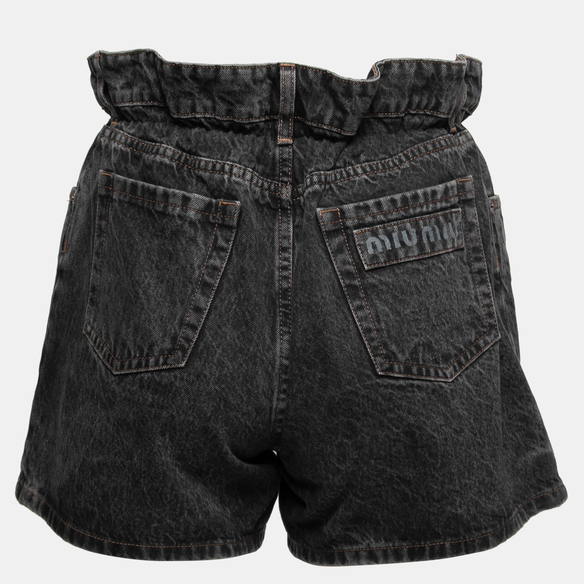 

Miu Miu Dark Grey Distressed Denim High Waisted Shorts