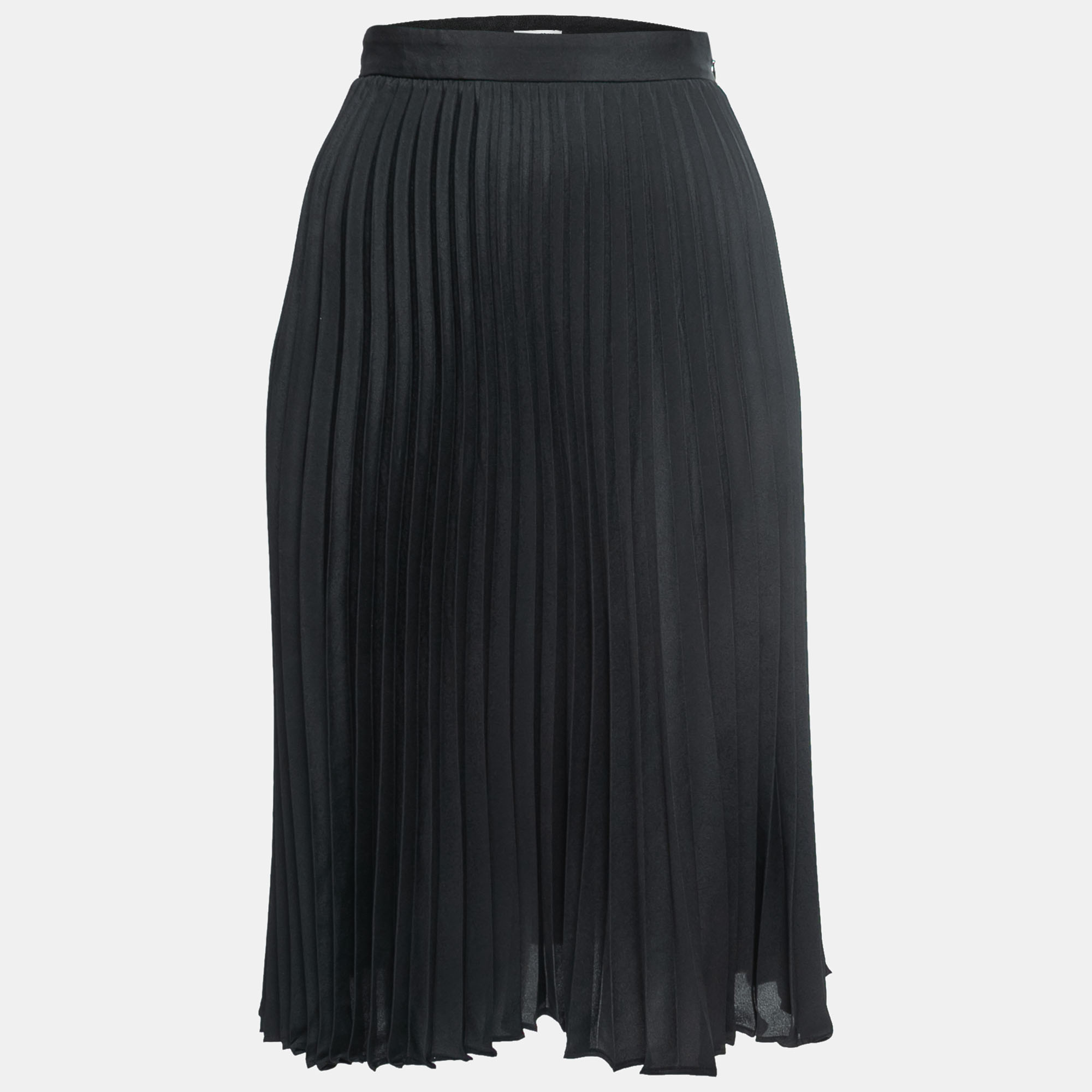 Pre-owned Miu Miu Black Plisse Pleated Crepe Midi Skirt Xs