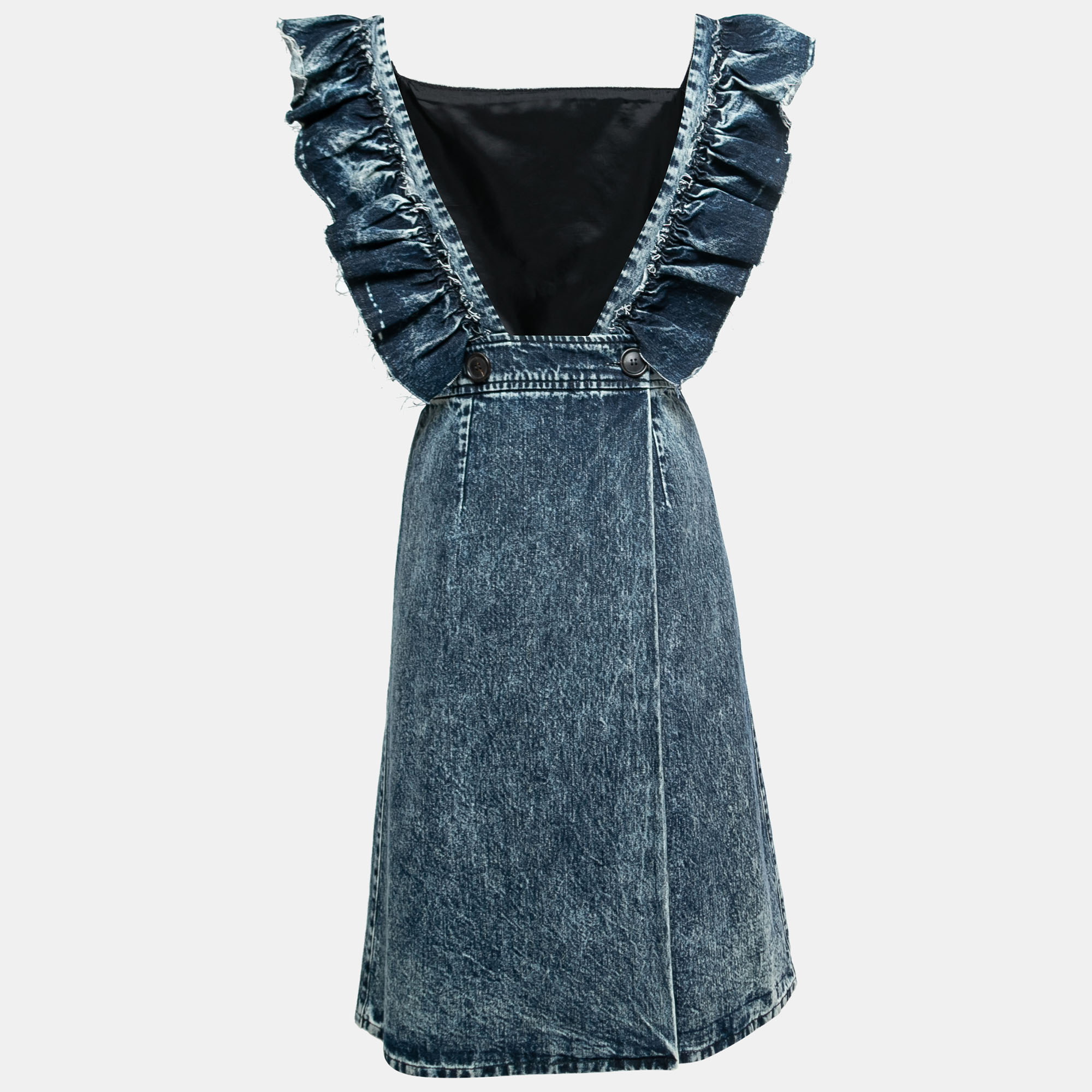 

Miu Miu Blue Denim Ruffled Sleeve Midi Dress