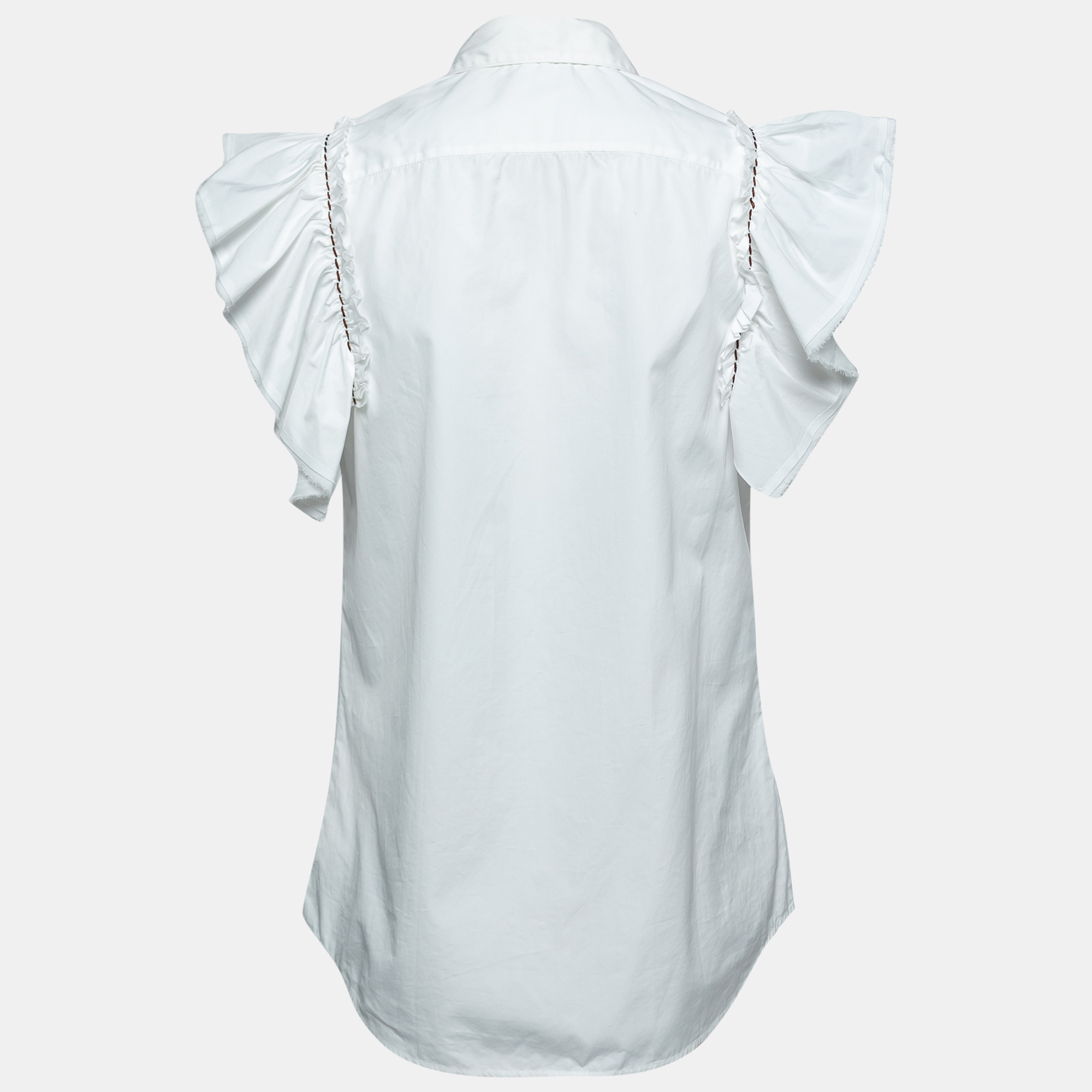 

Miu Miu White Cotton Ruffled Sleeve Shirt