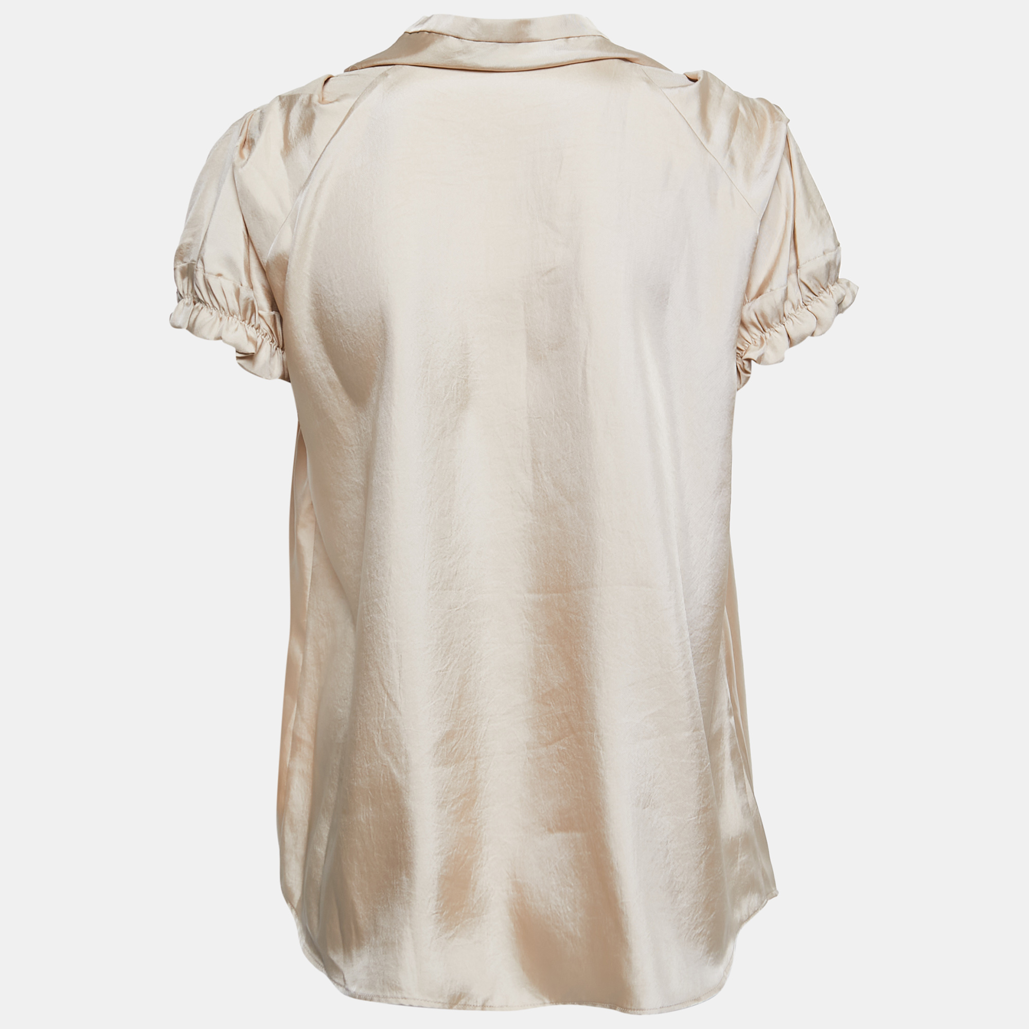 

Miu Miu Beige Satin Ruched Short Sleeve Button Front Blouse