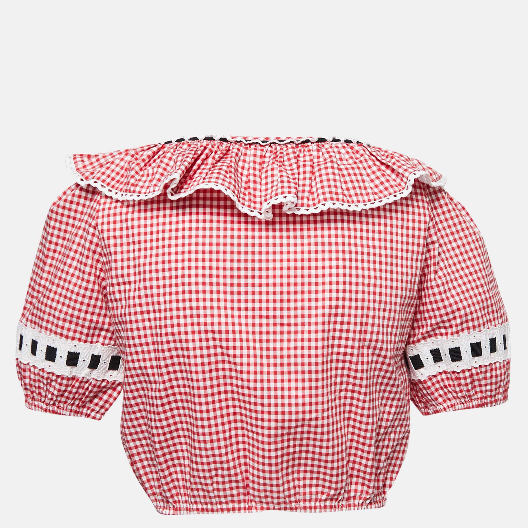 

Miu Miu Red Gingham Printed Cotton Cropped Top