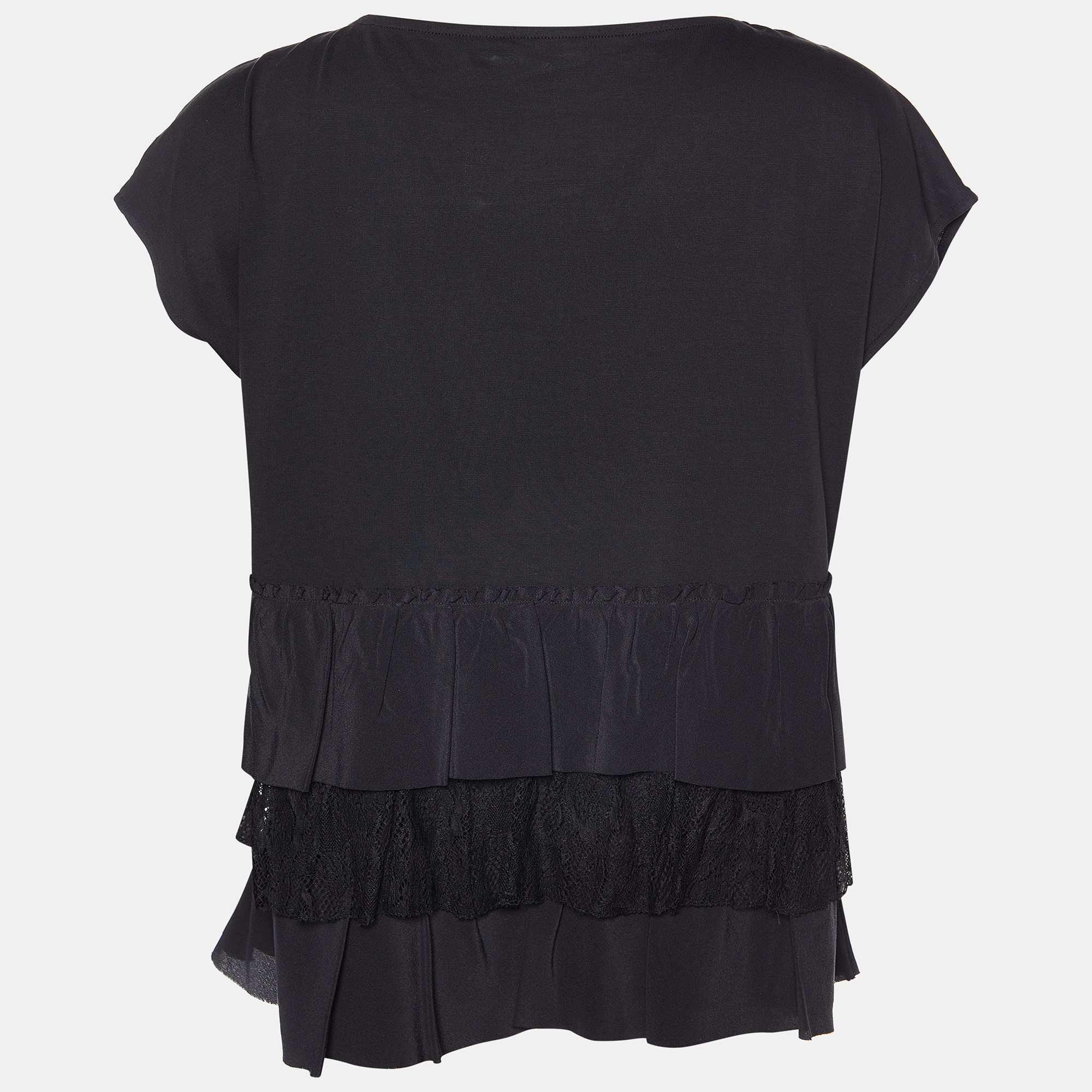

Miu Miu Black Knit & Lace Trim Tiered Top