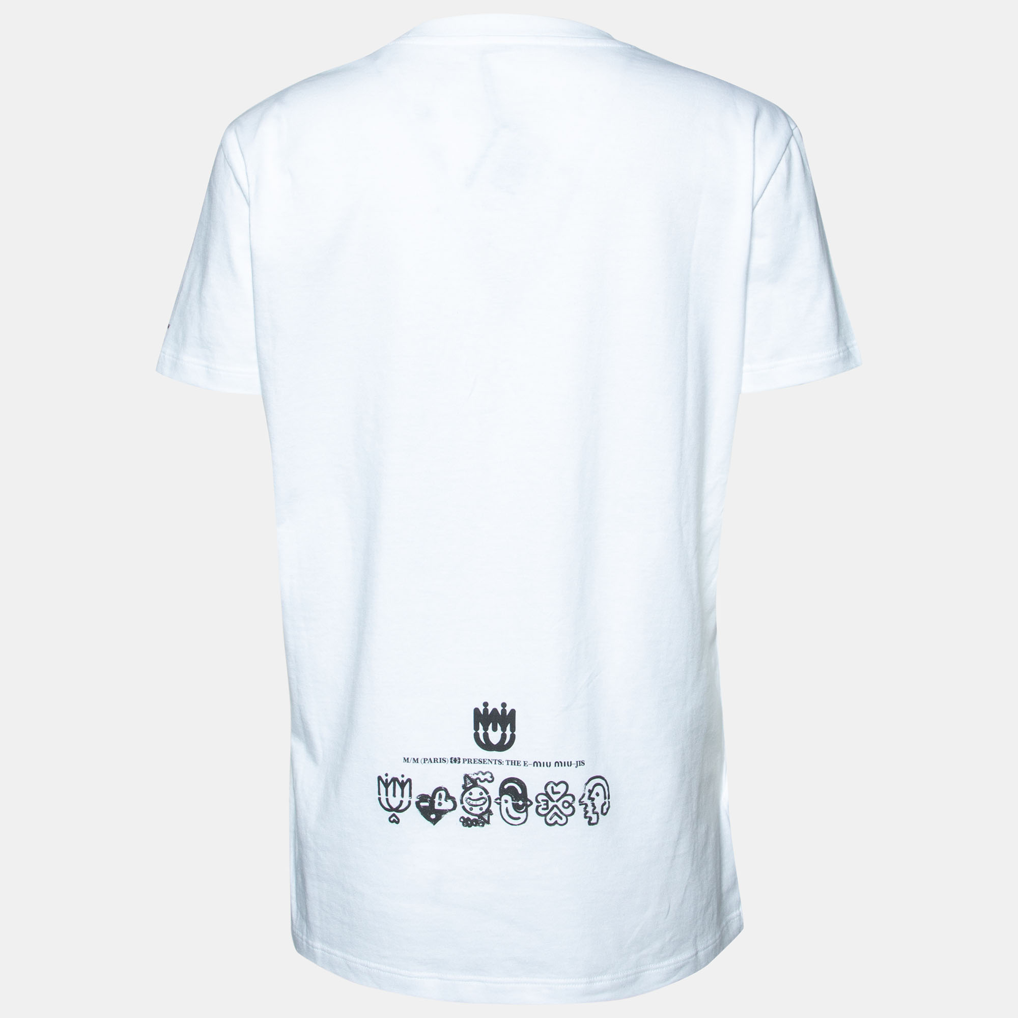 

Miu Miu White Logo Printed Cotton Knit Crewneck T-shirt