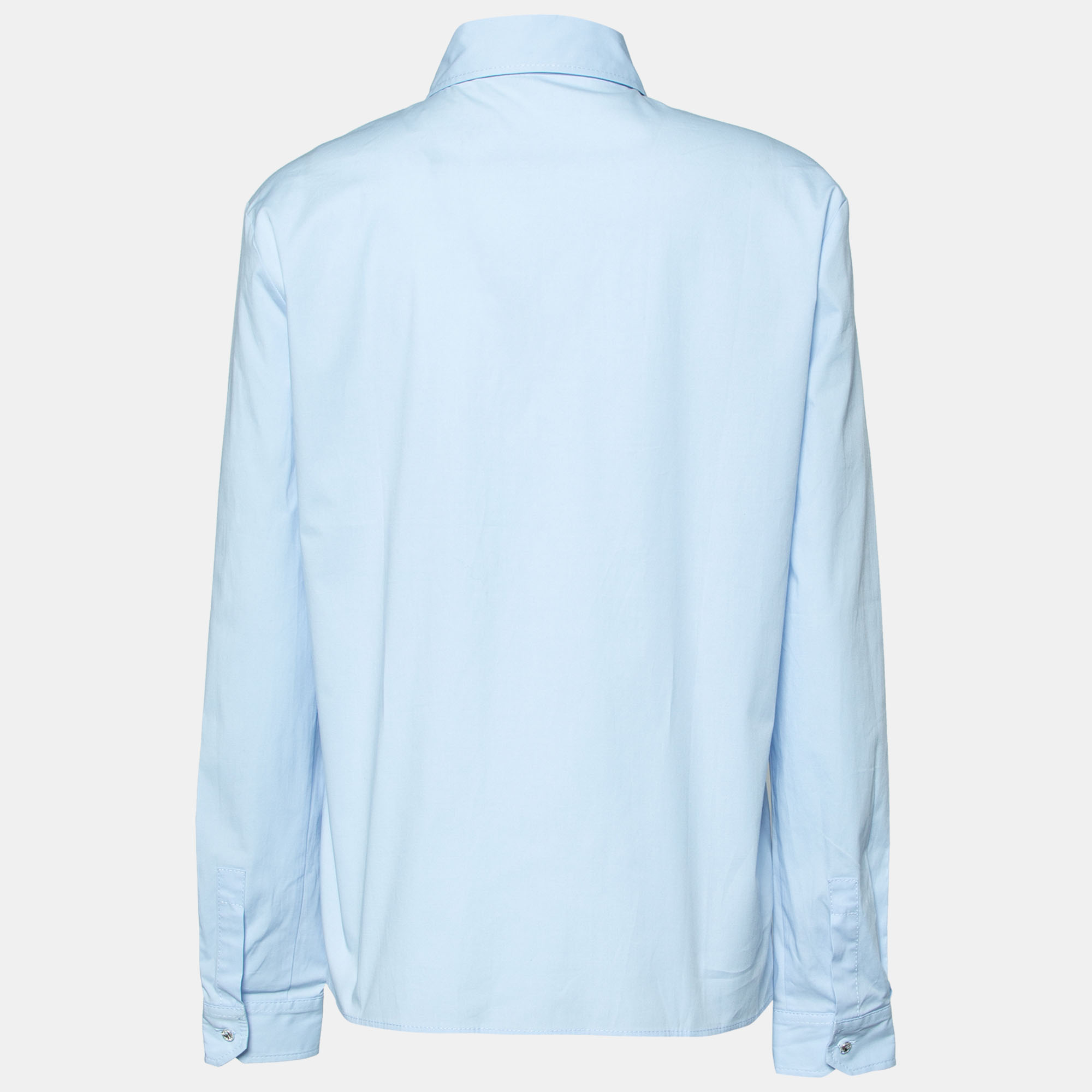 

Miu Miu Blue Cotton Cat Logo Embroidered Button Front Shirt