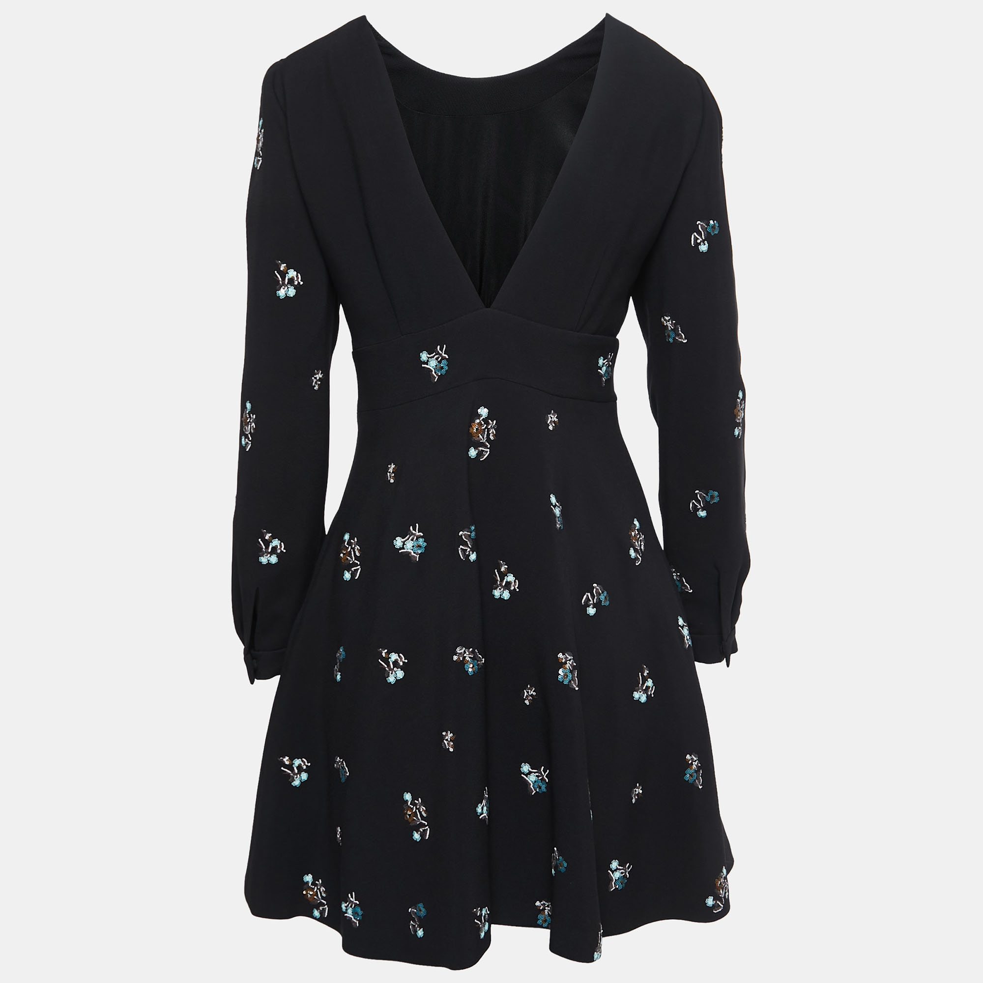 

Miu Miu Black Crepe Sequin Embellished Plunge Back Dress