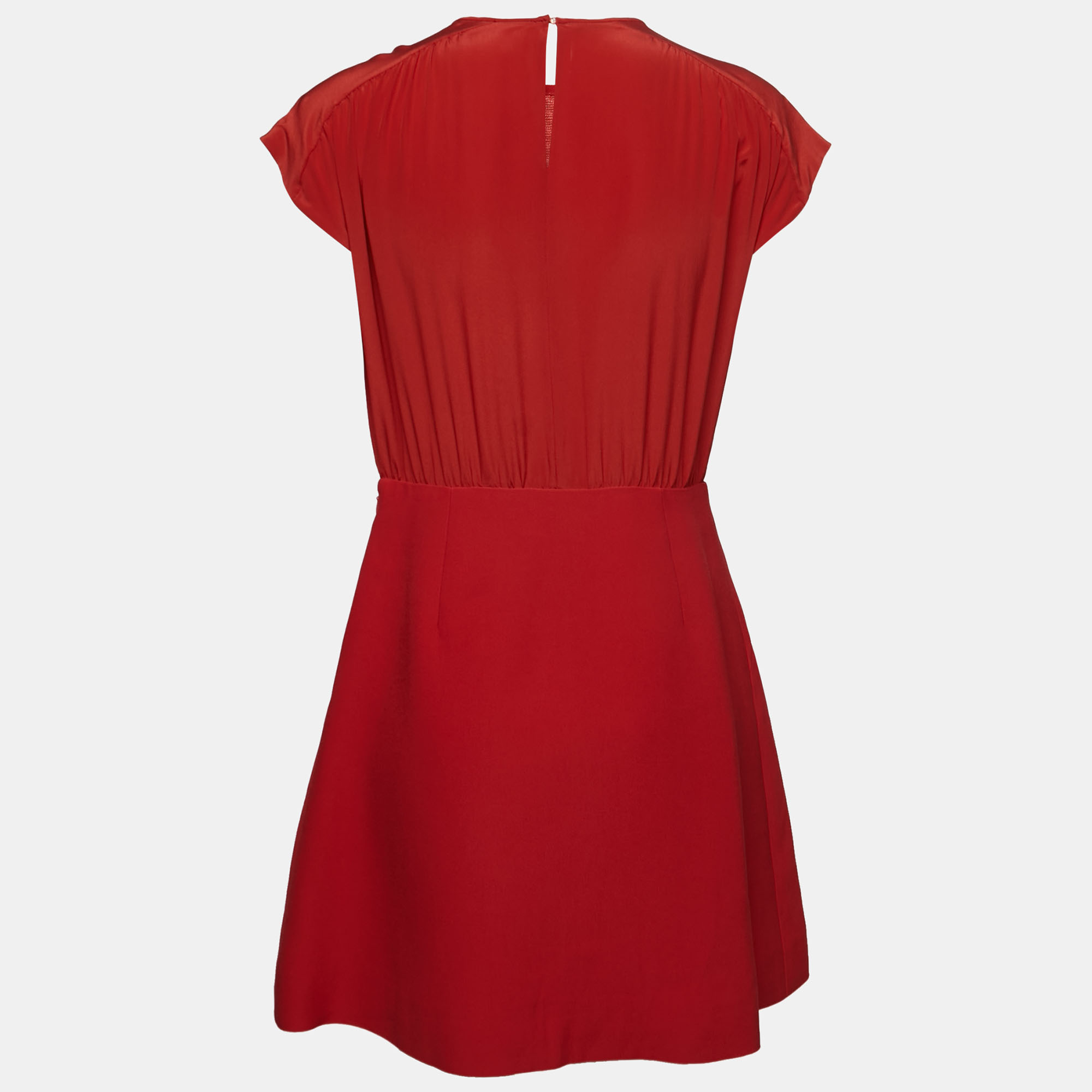 

Miu Miu Red Gathered Waist Inverted Pleat Detail Dress