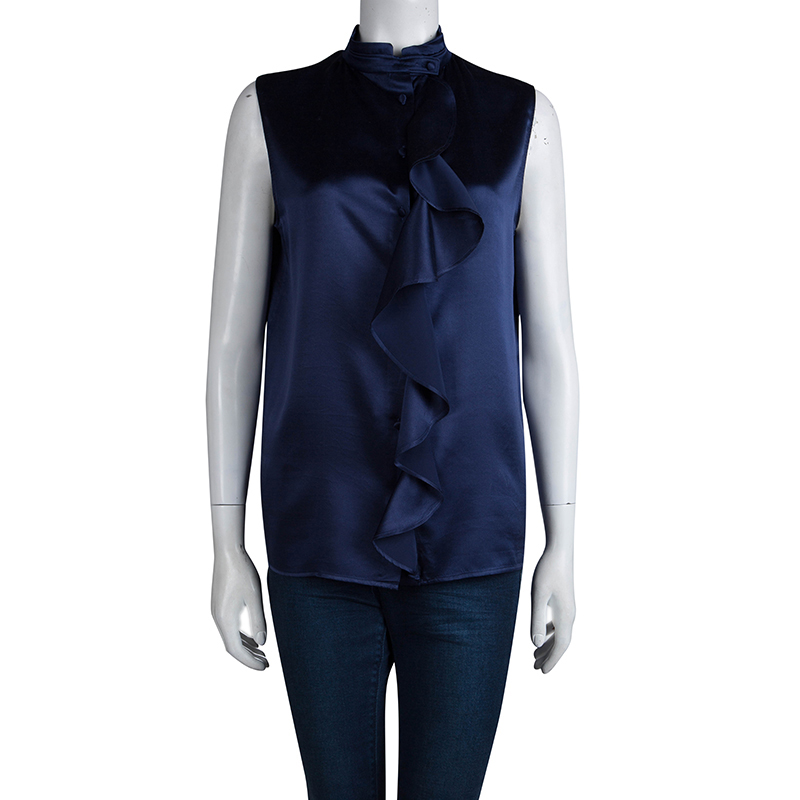 

Miu Miu Navy Blue Satin Sleeveless Top