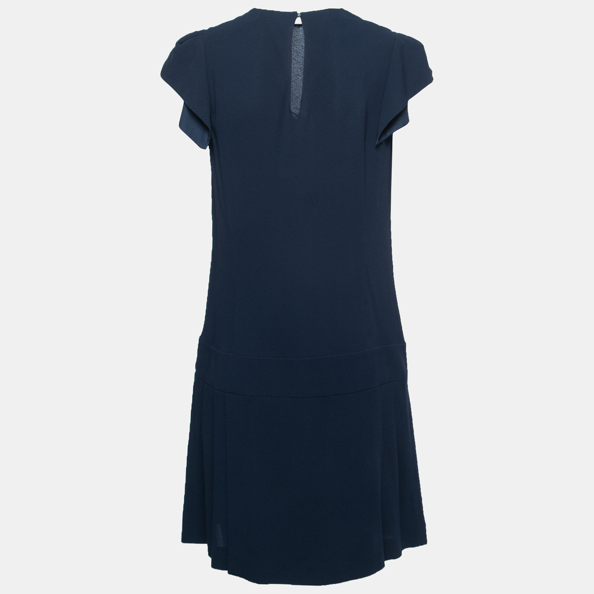 

Miu Miu Navy Blue Crepe Ruffle Sleeve Short Dress