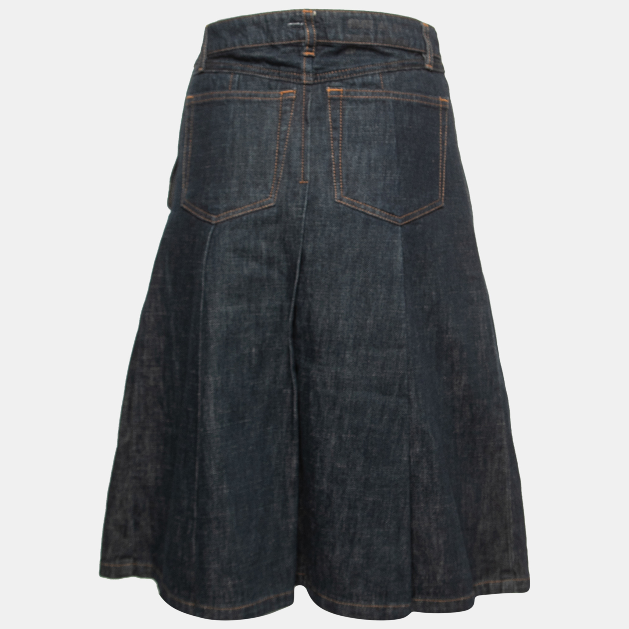 

Miu Miu Dark Blue Denim Pleated Knee-Length Skirt