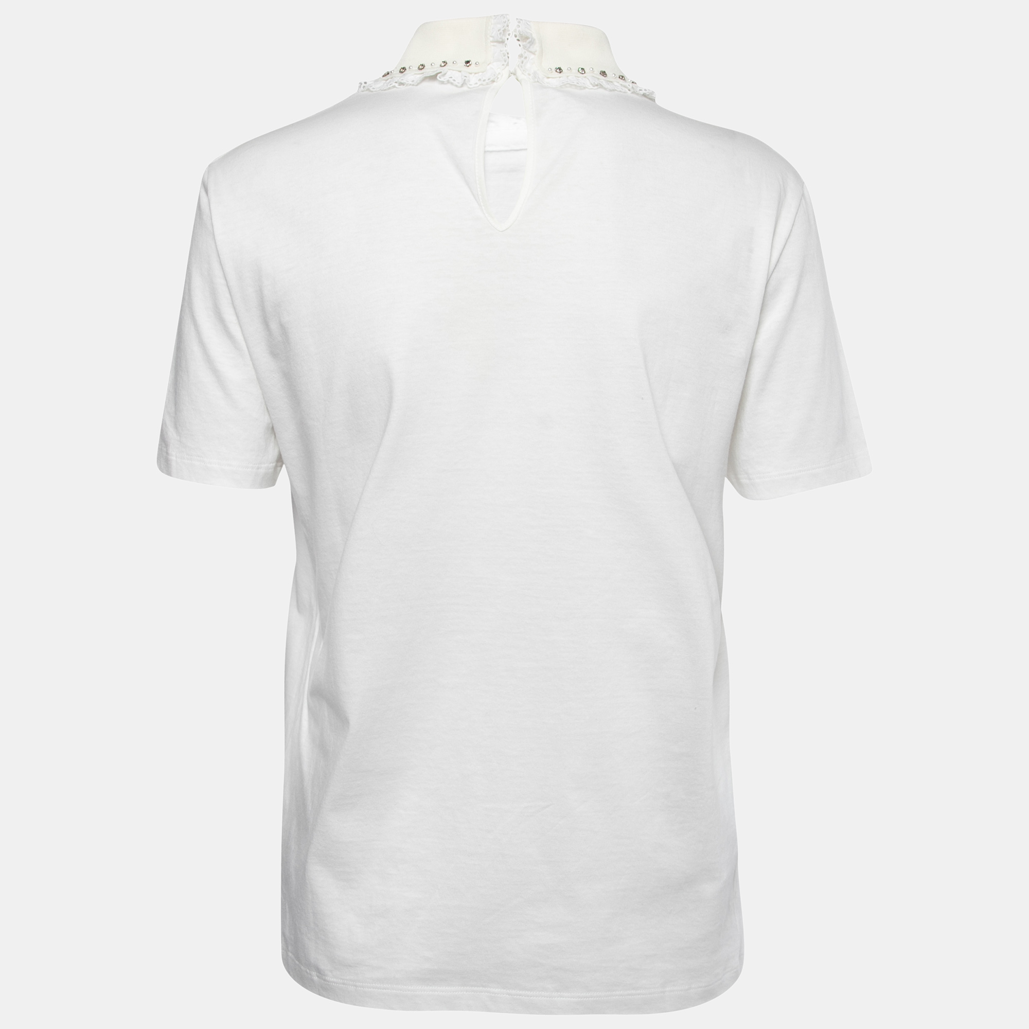 

Miu Miu White Cotton Studded Collar T-Shirt